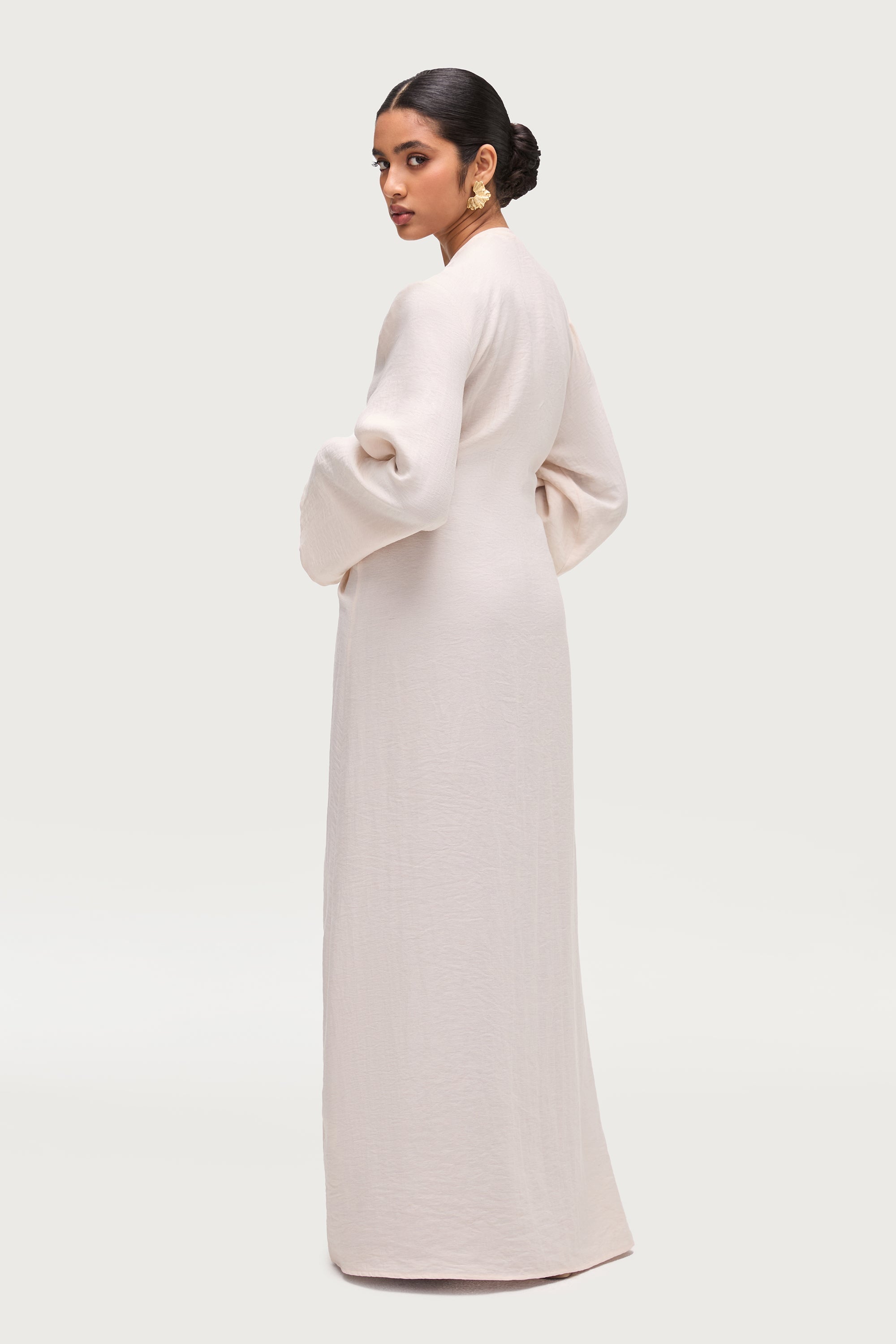 Linen Blend Side Tie Abaya - Sand Dune Dresses Veiled