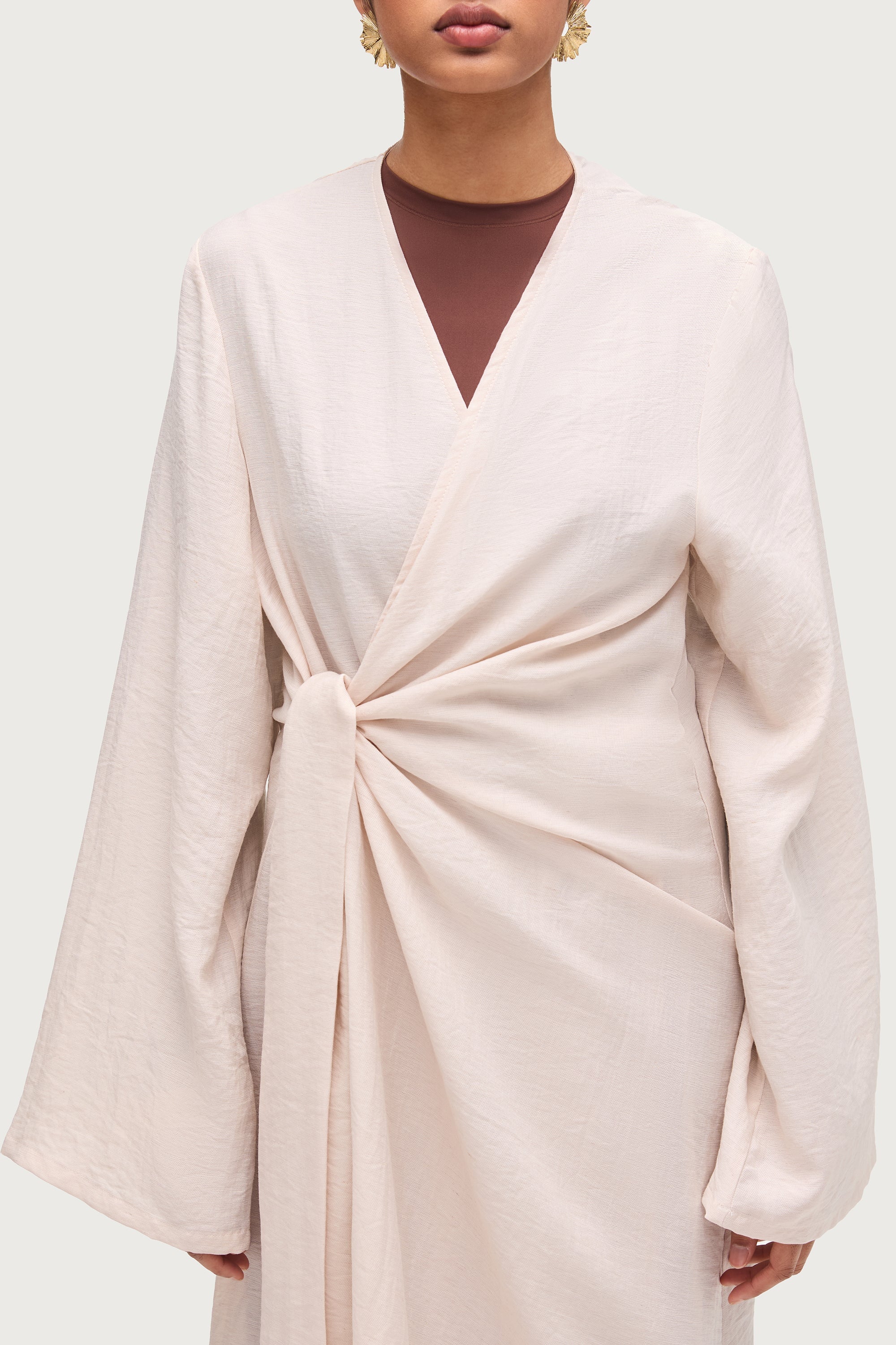 Linen Blend Side Tie Abaya - Sand Dune Dresses Veiled
