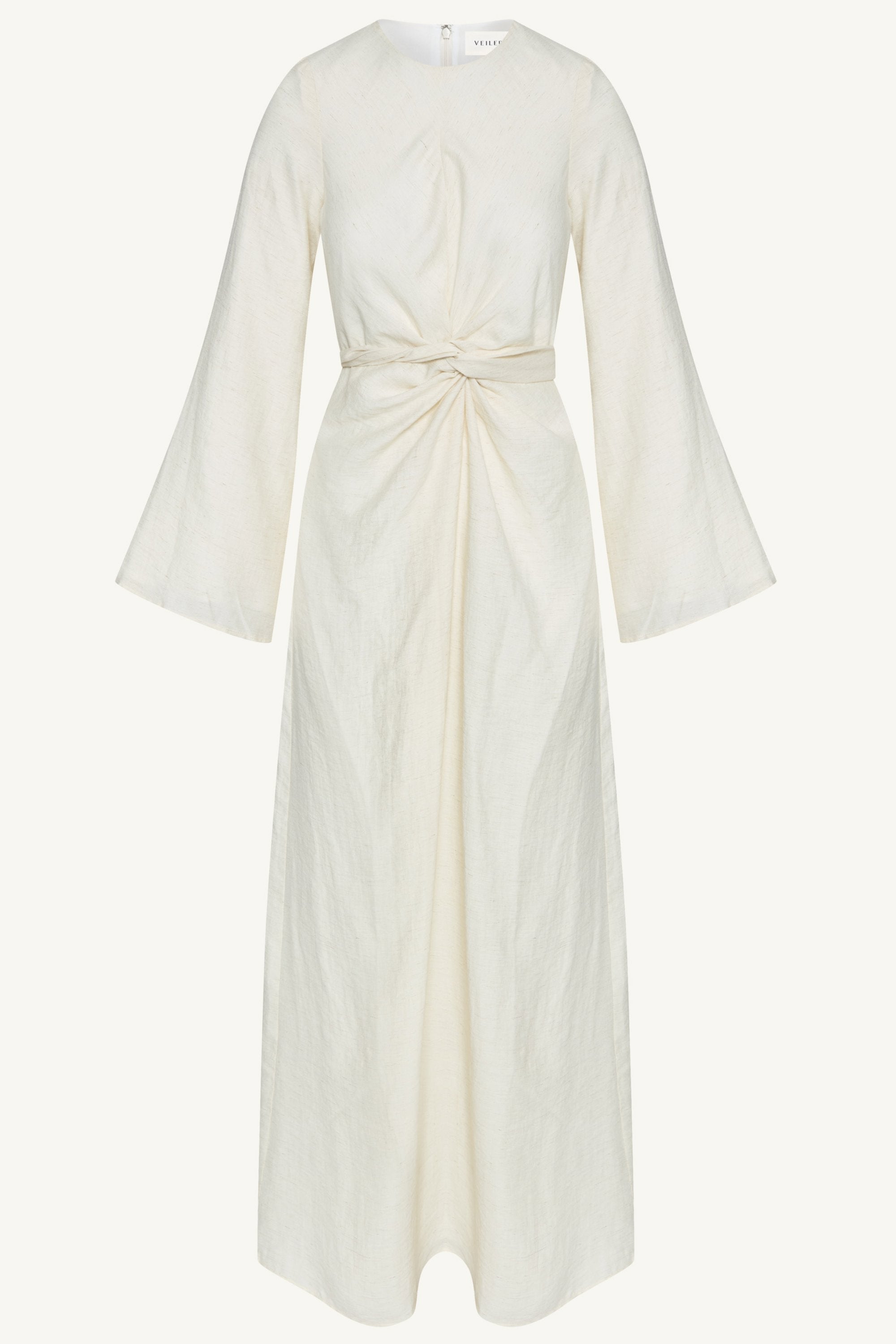 Linen Blend Tie Waist Maxi Dress - Ivory Dresses Veiled