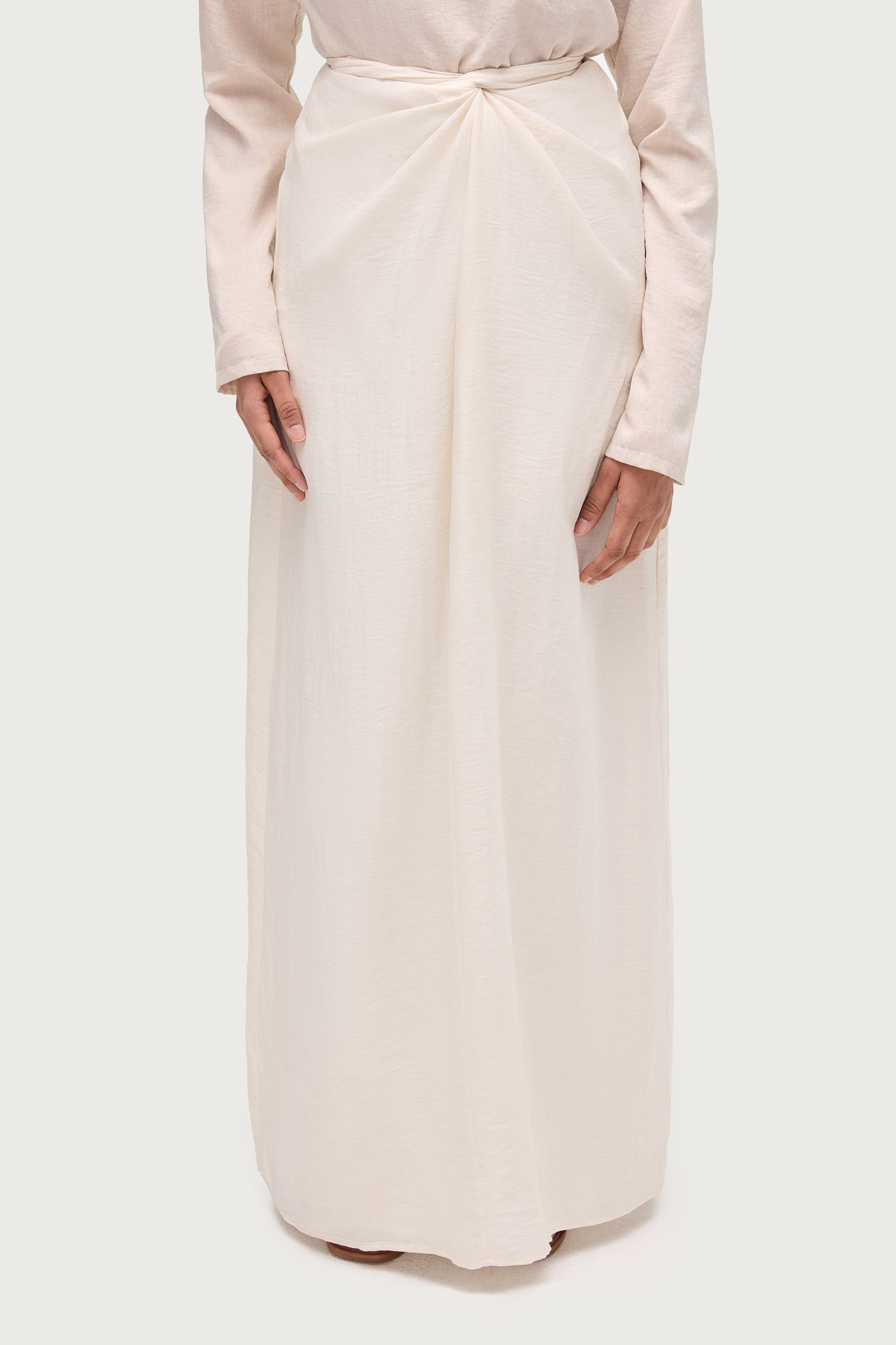 Linen Blend Tie Waist Maxi Skirt - Ivory Dresses Veiled