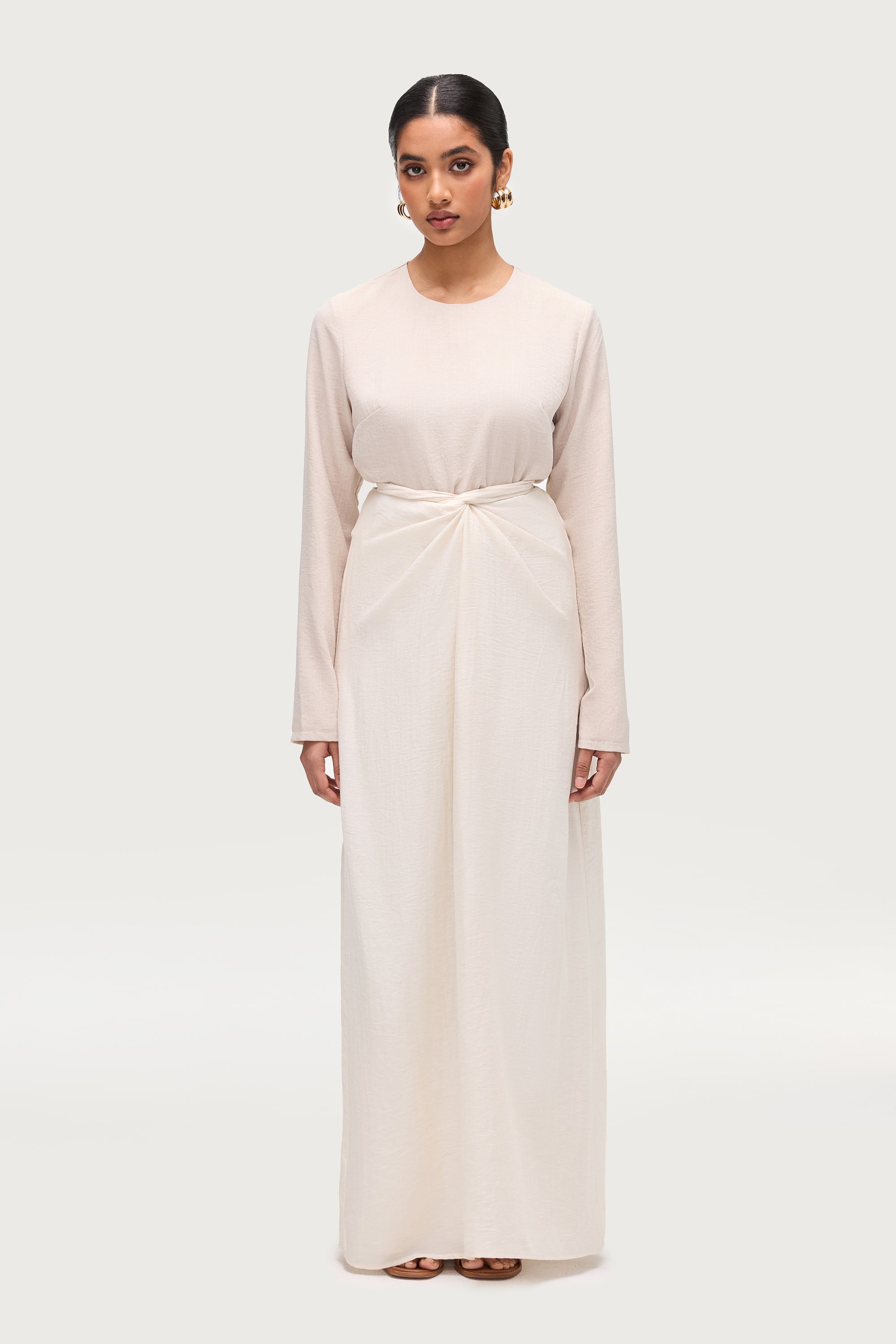 Linen Blend Tie Waist Maxi Skirt - Ivory Dresses Veiled