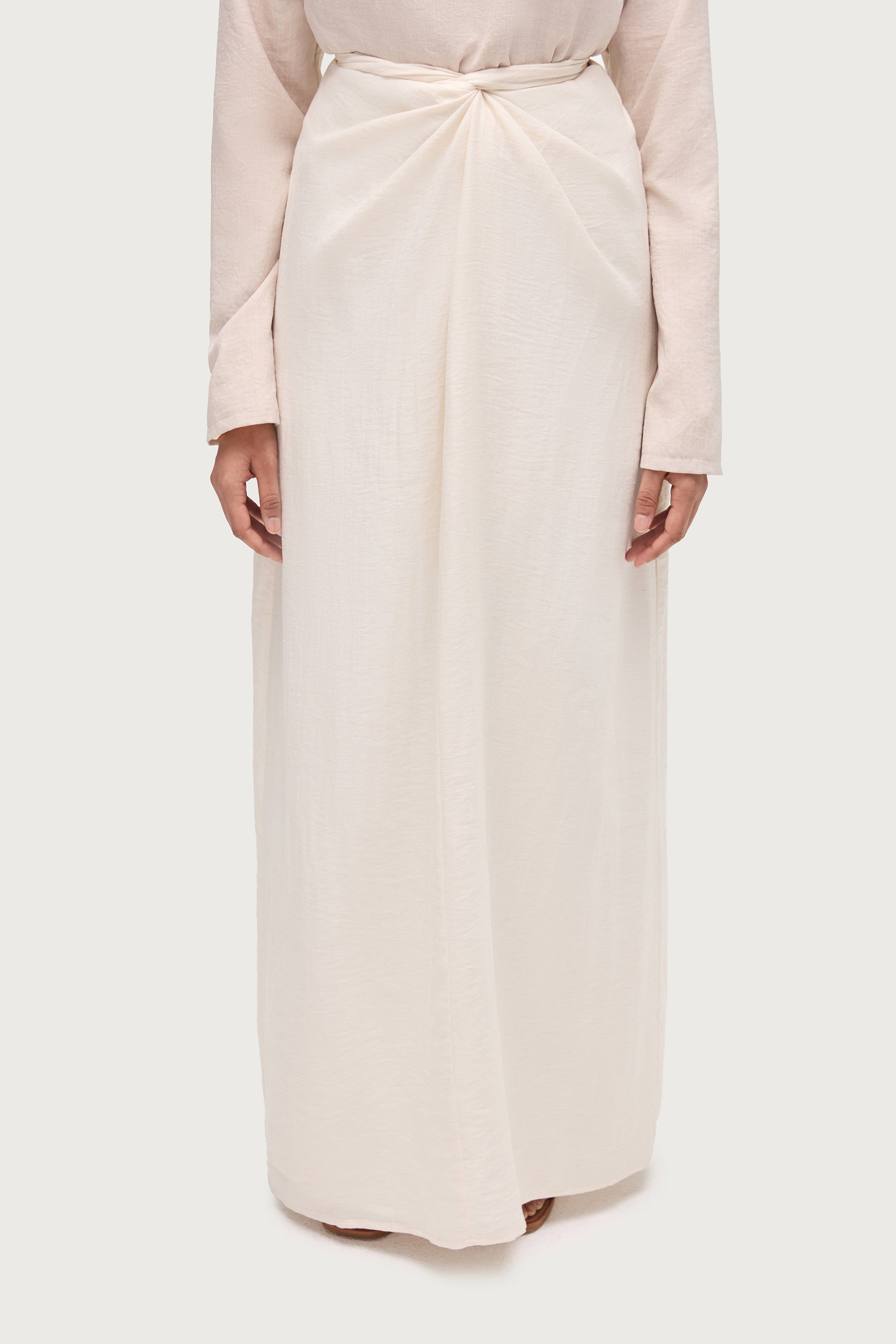 Linen Blend Tie Waist Maxi Skirt - Ivory Dresses Veiled