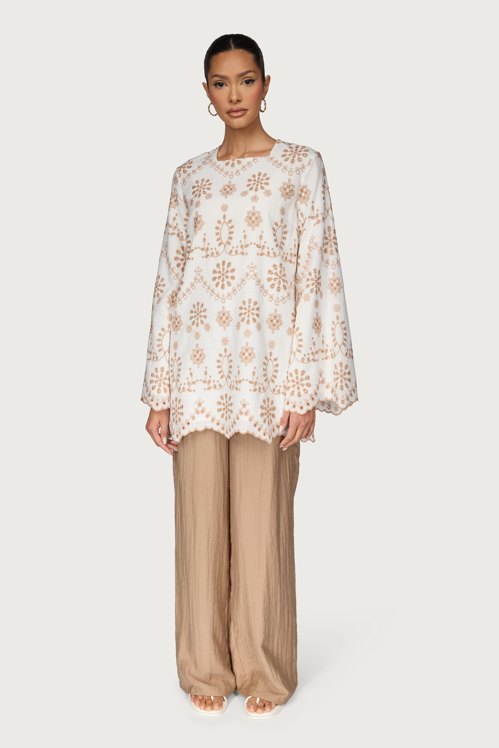 Linen Blend Wide Leg Pants - Taupe Dresses Veiled