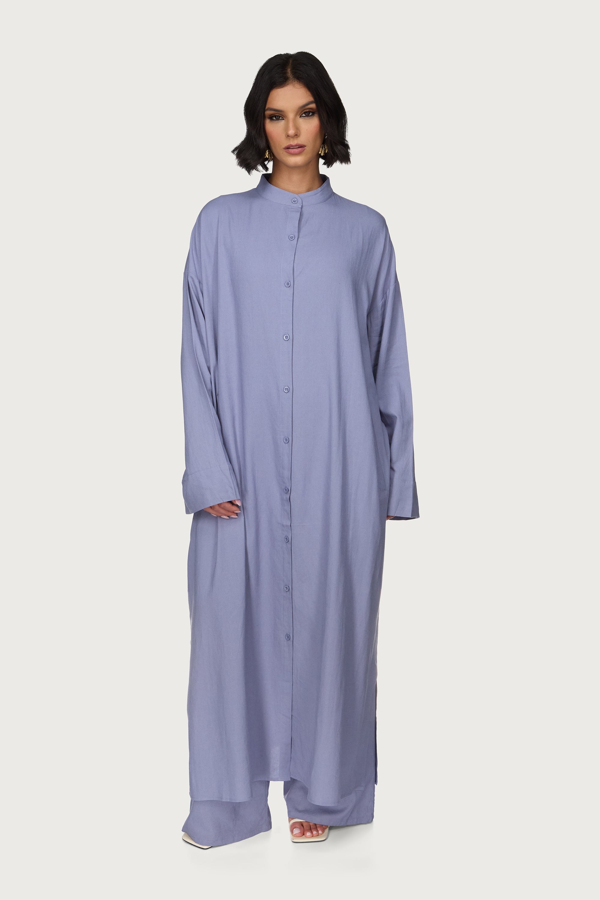Linen Button Down Top & Pants Set - Dusk Abayas Veiled