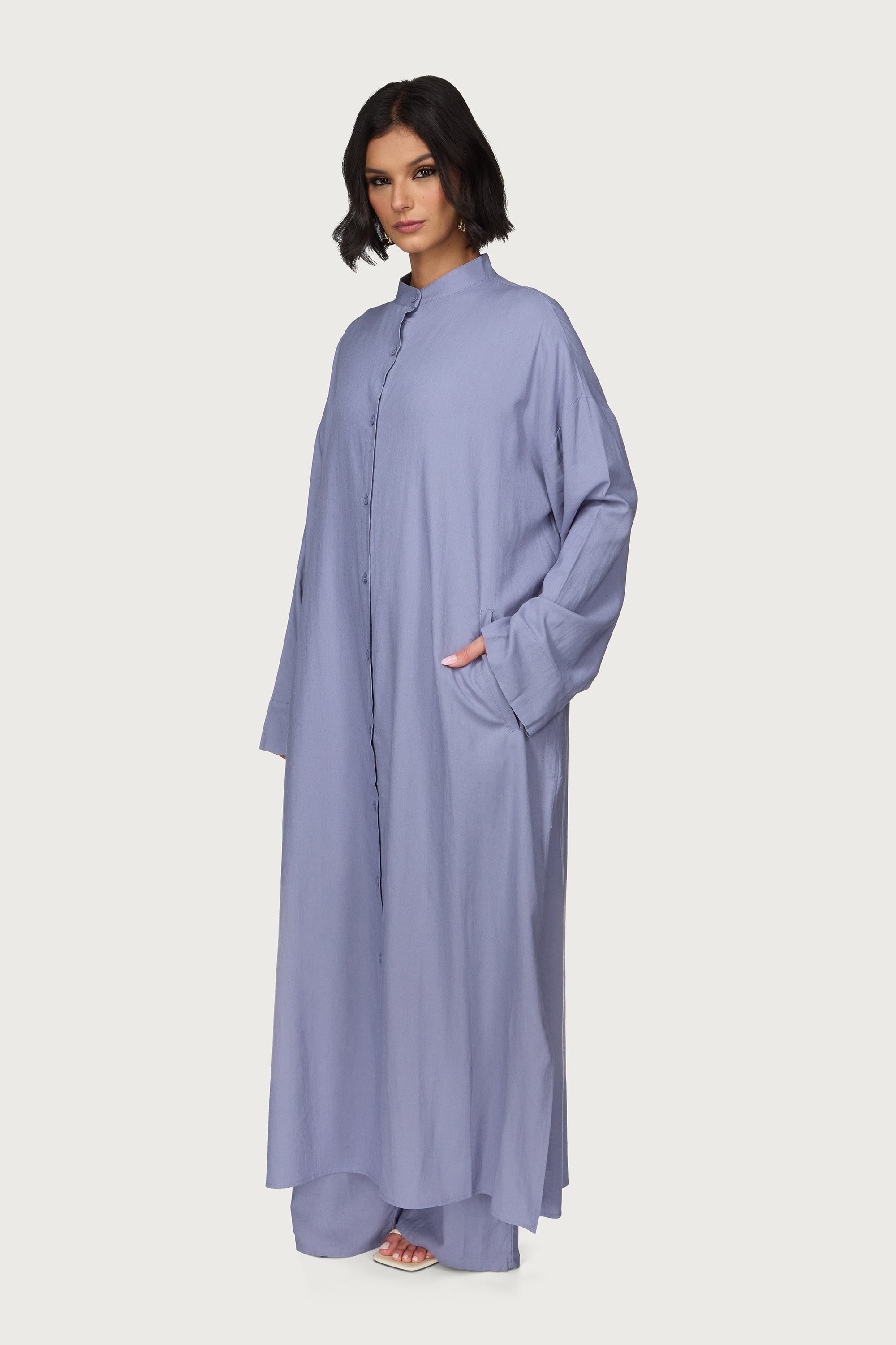 Linen Button Down Top & Pants Set - Dusk Abayas Veiled
