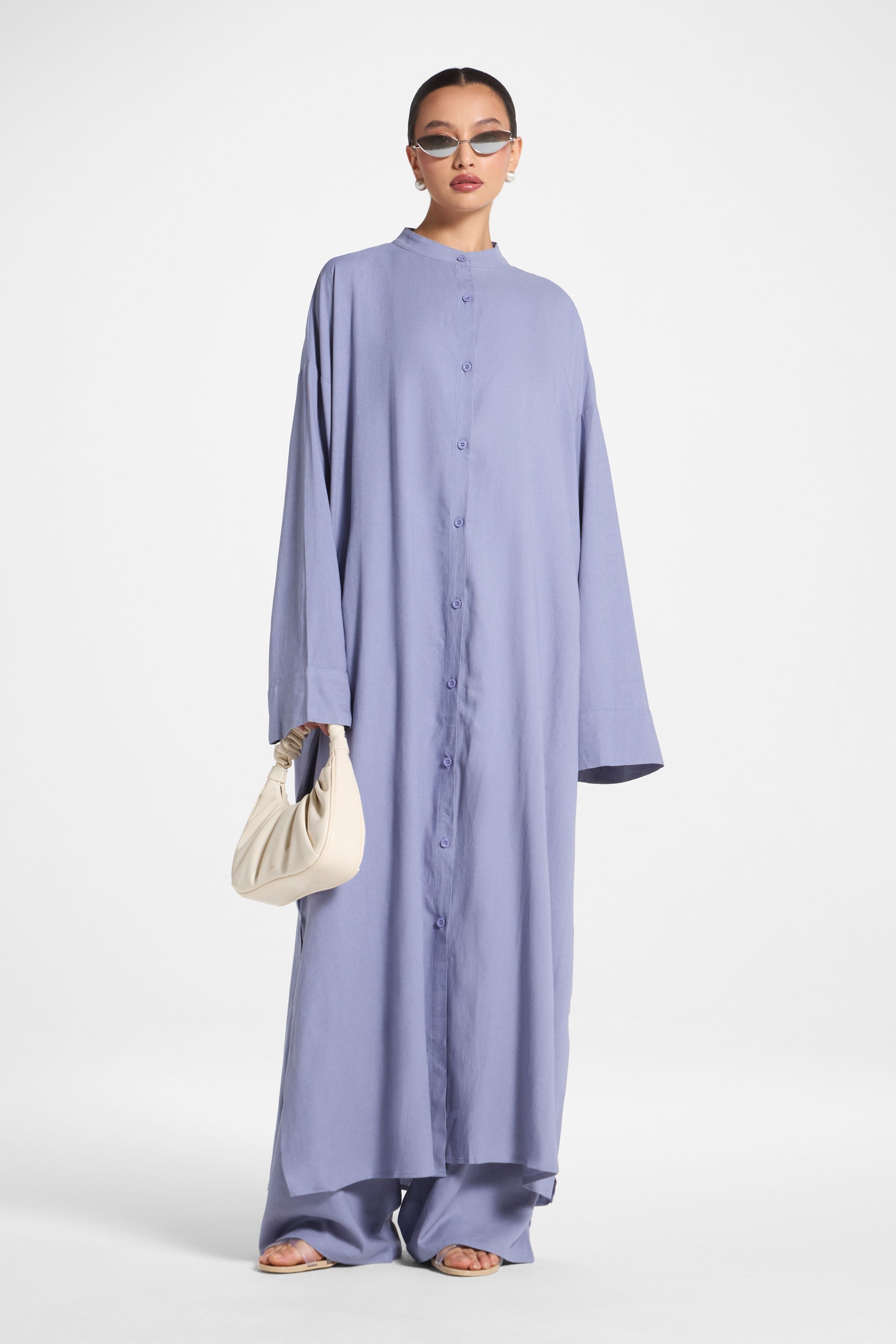 Linen Button Down Top & Pants Set - Dusk Abayas Veiled