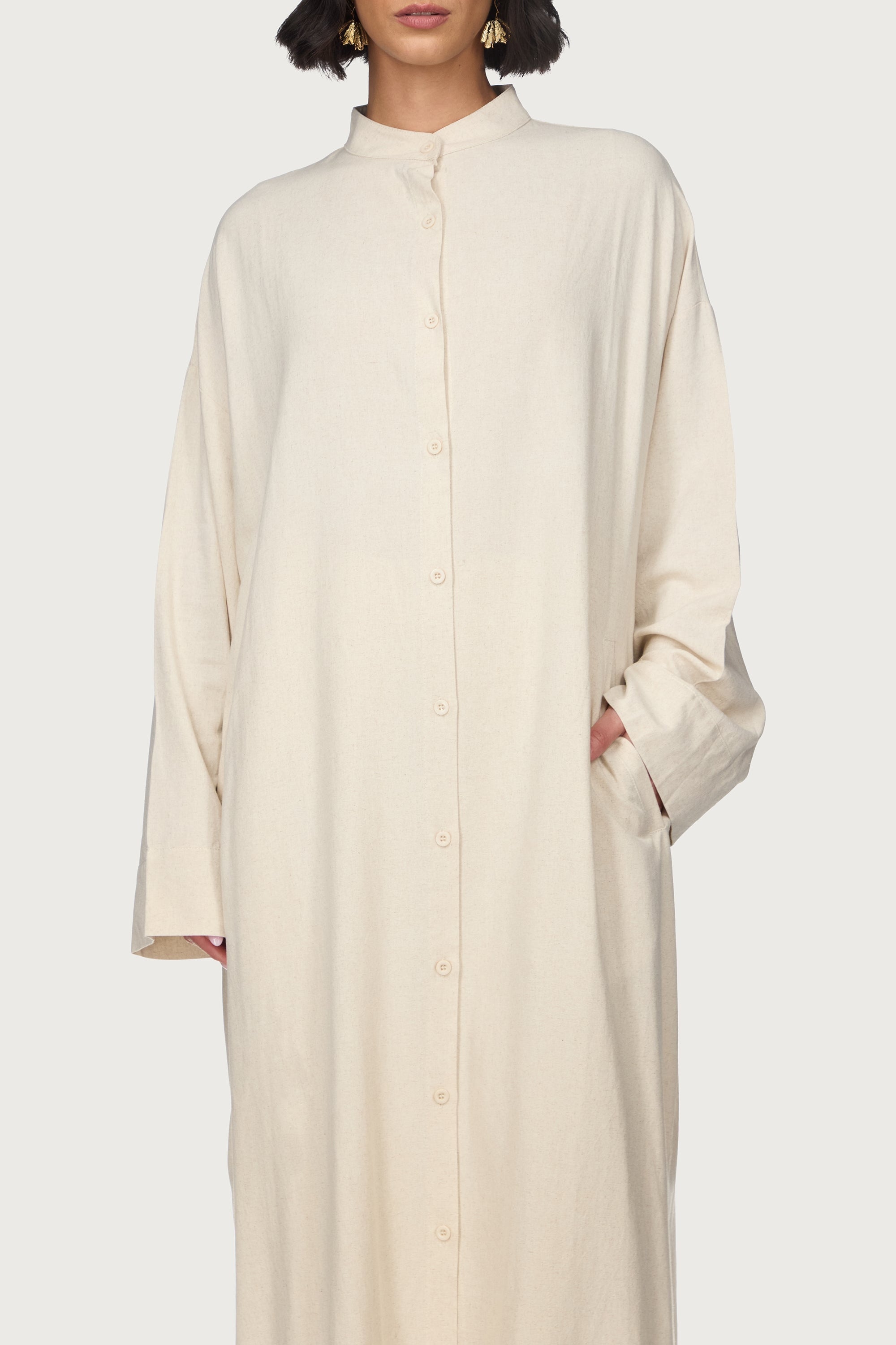 Linen Button Down Top & Pants Set - Off White Abayas Veiled