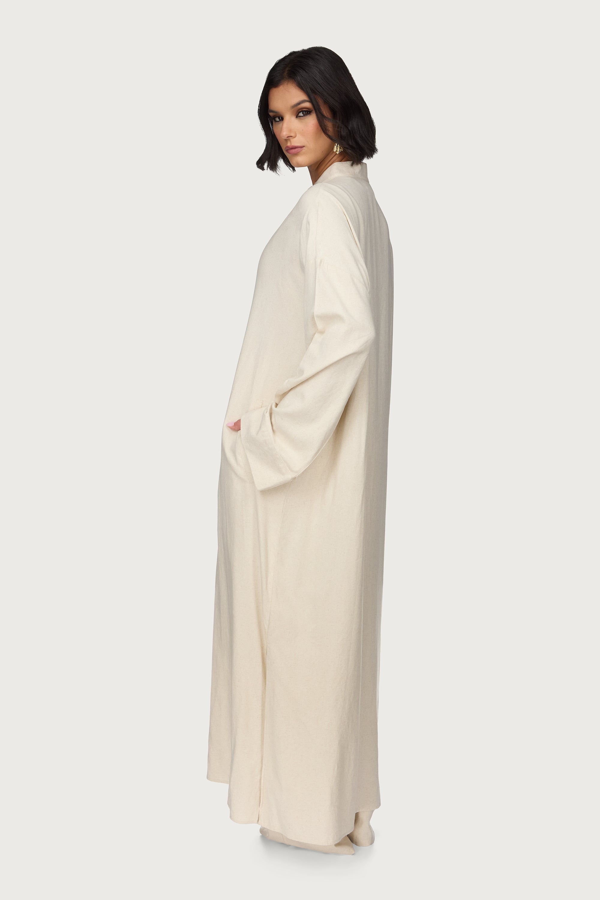 Linen Button Down Top & Pants Set - Off White Abayas Veiled