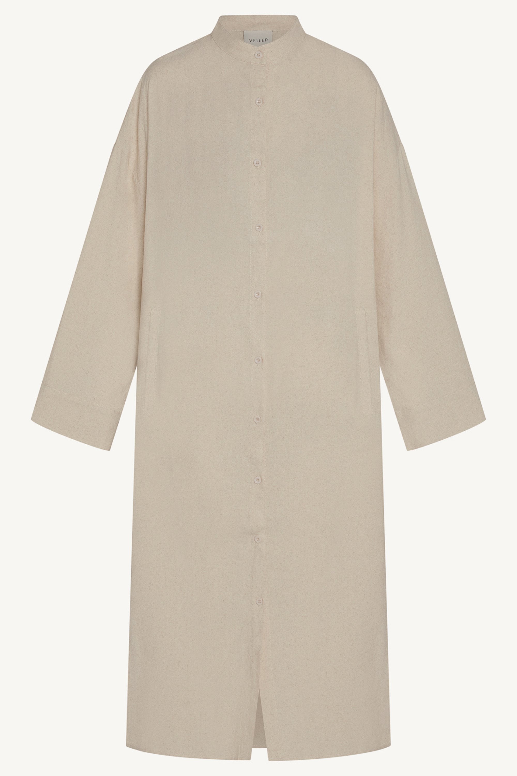 Linen Button Down Top & Pants Set - Off White Abayas Veiled