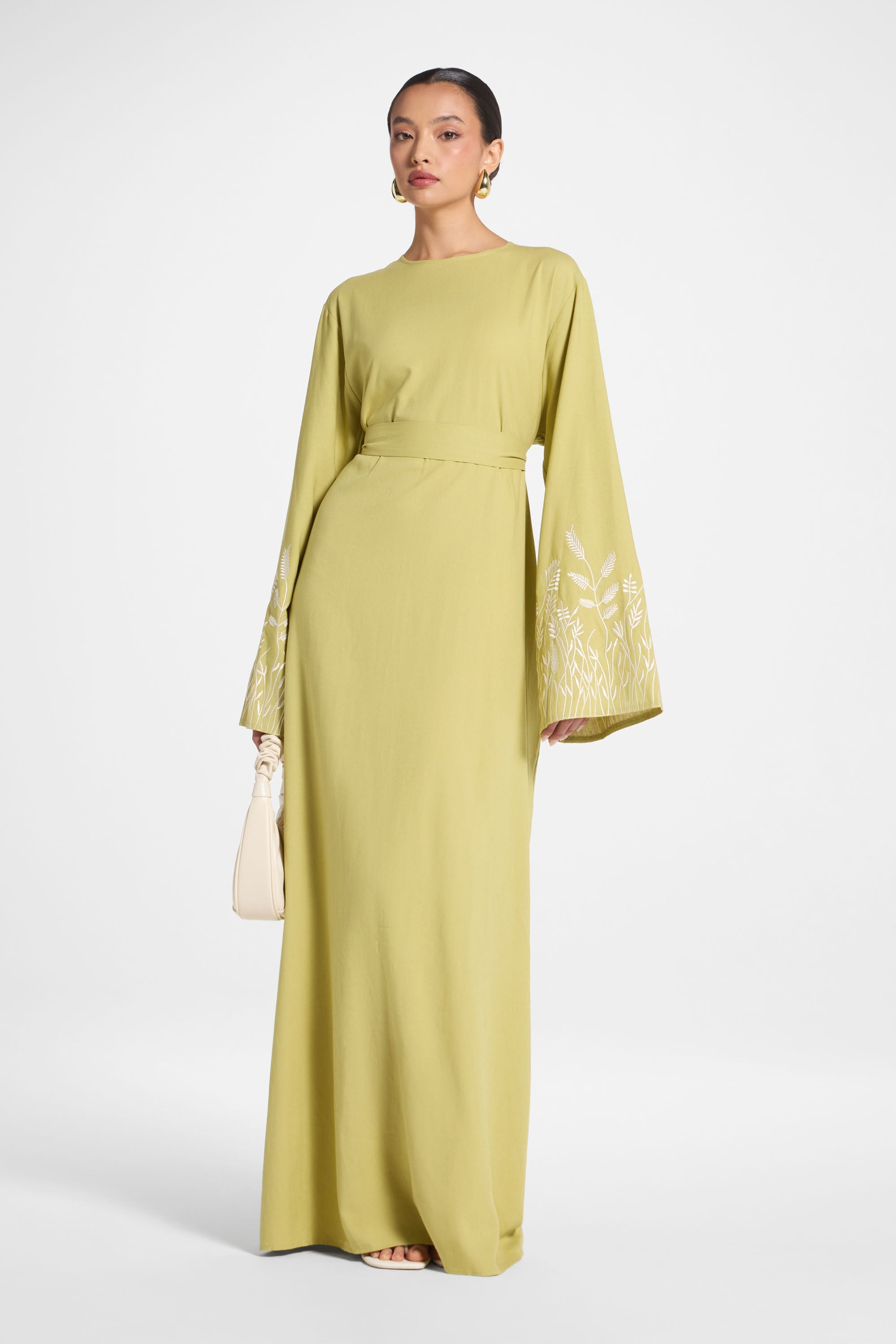 Linen Embroidered Maxi Dress - Citron Linen Embroidered Maxi Dress - Citron