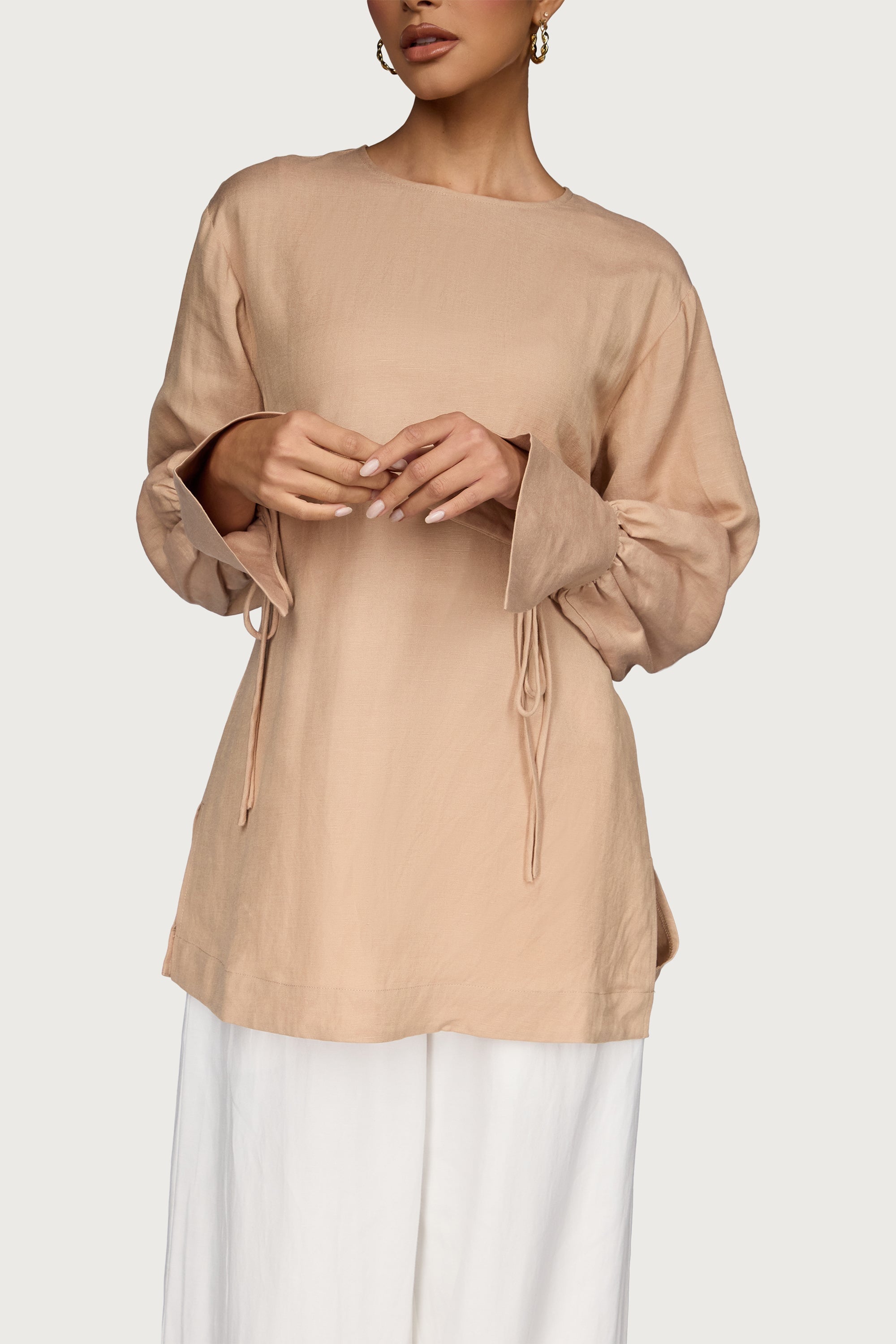 Linen Split Cuff Top Dresses Veiled