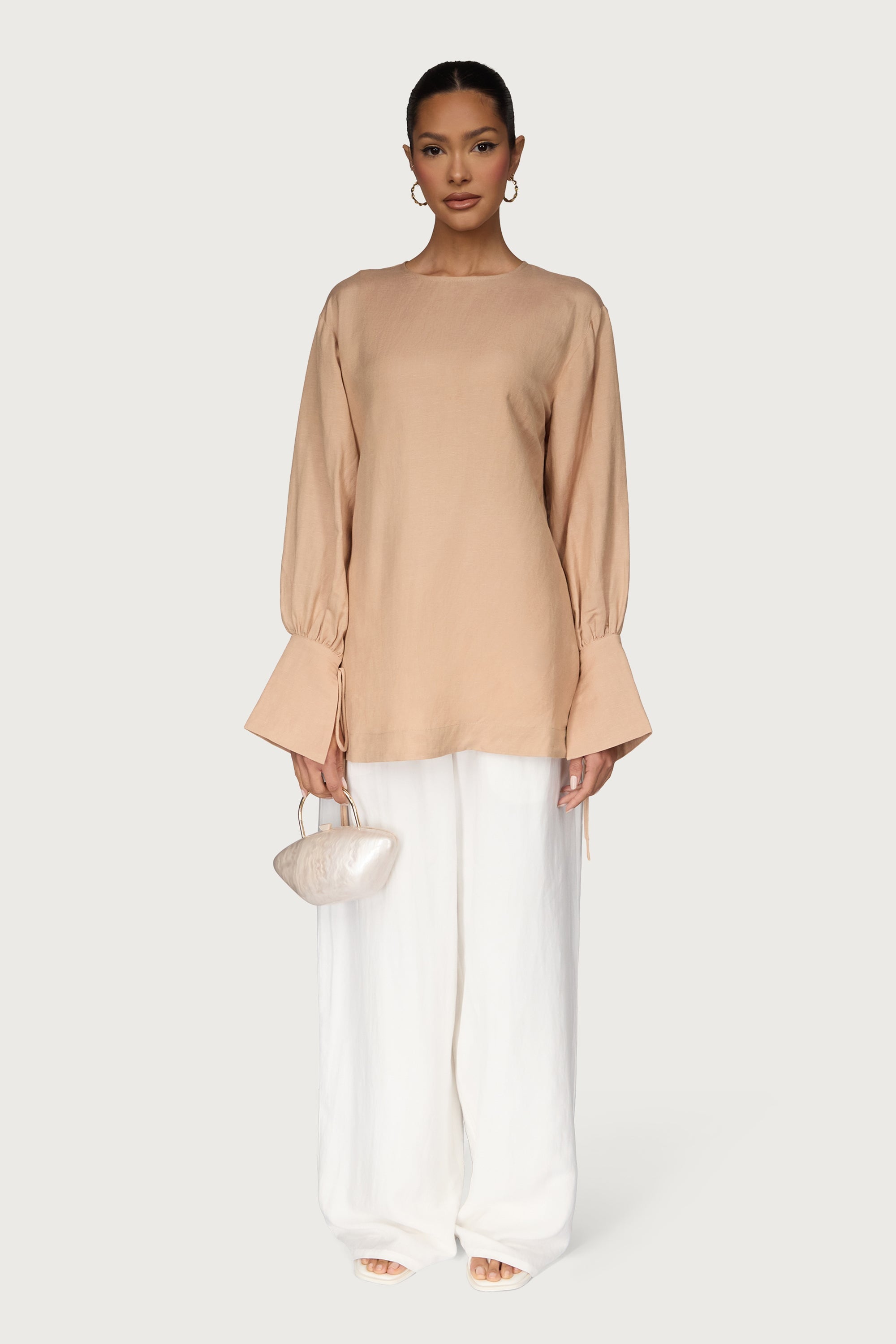 Linen Split Cuff Top Dresses Veiled