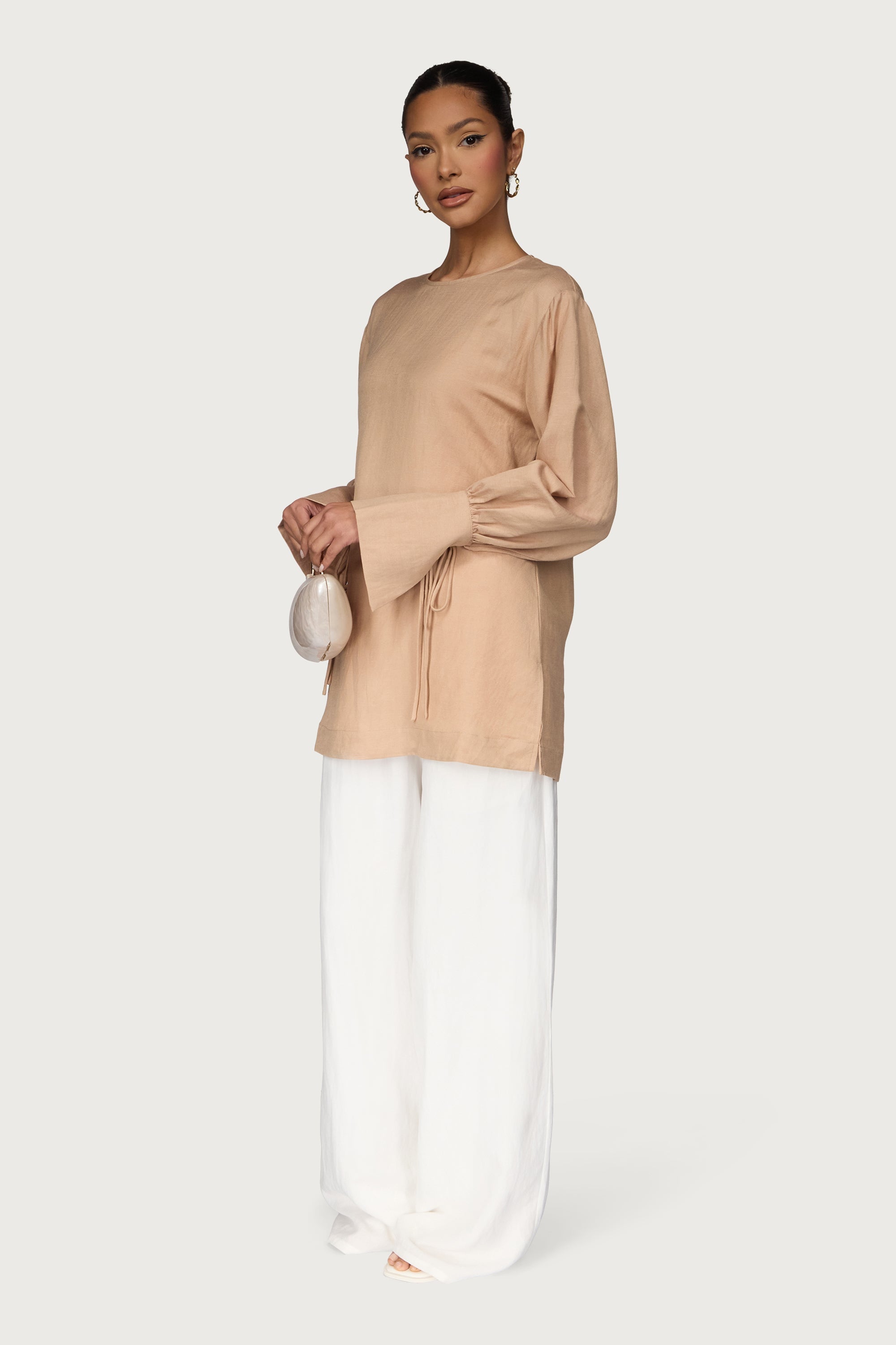 Linen Split Cuff Top Dresses Veiled