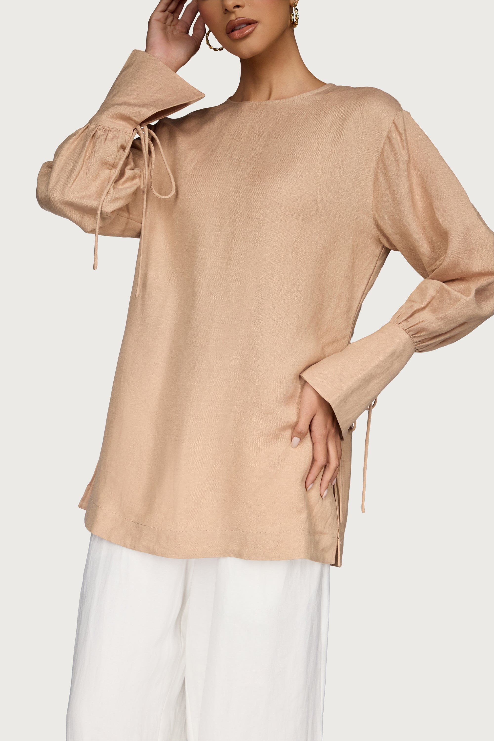 Linen Split Cuff Top Dresses Veiled