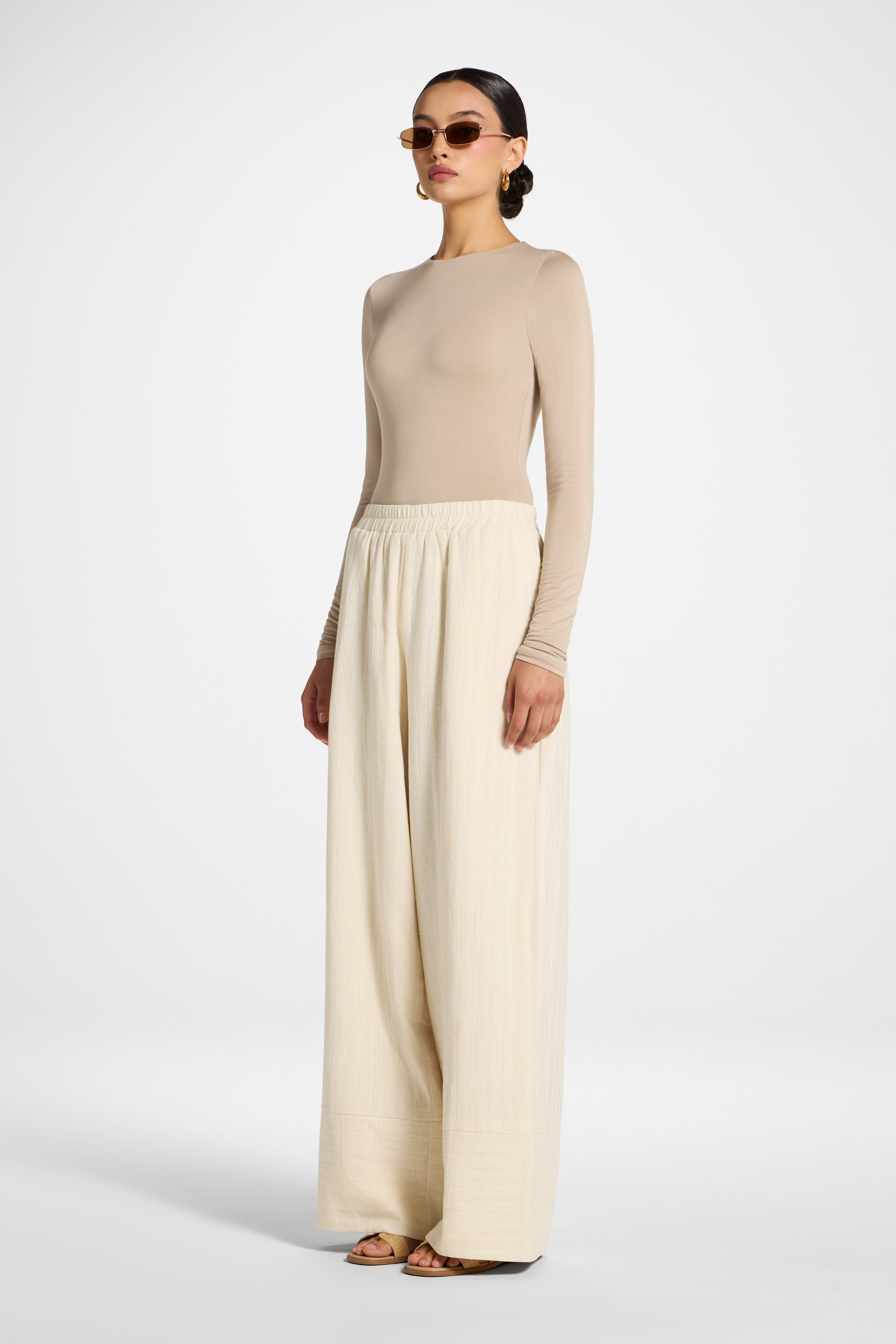 Linen Wide Leg Pants - Natural Abayas Veiled