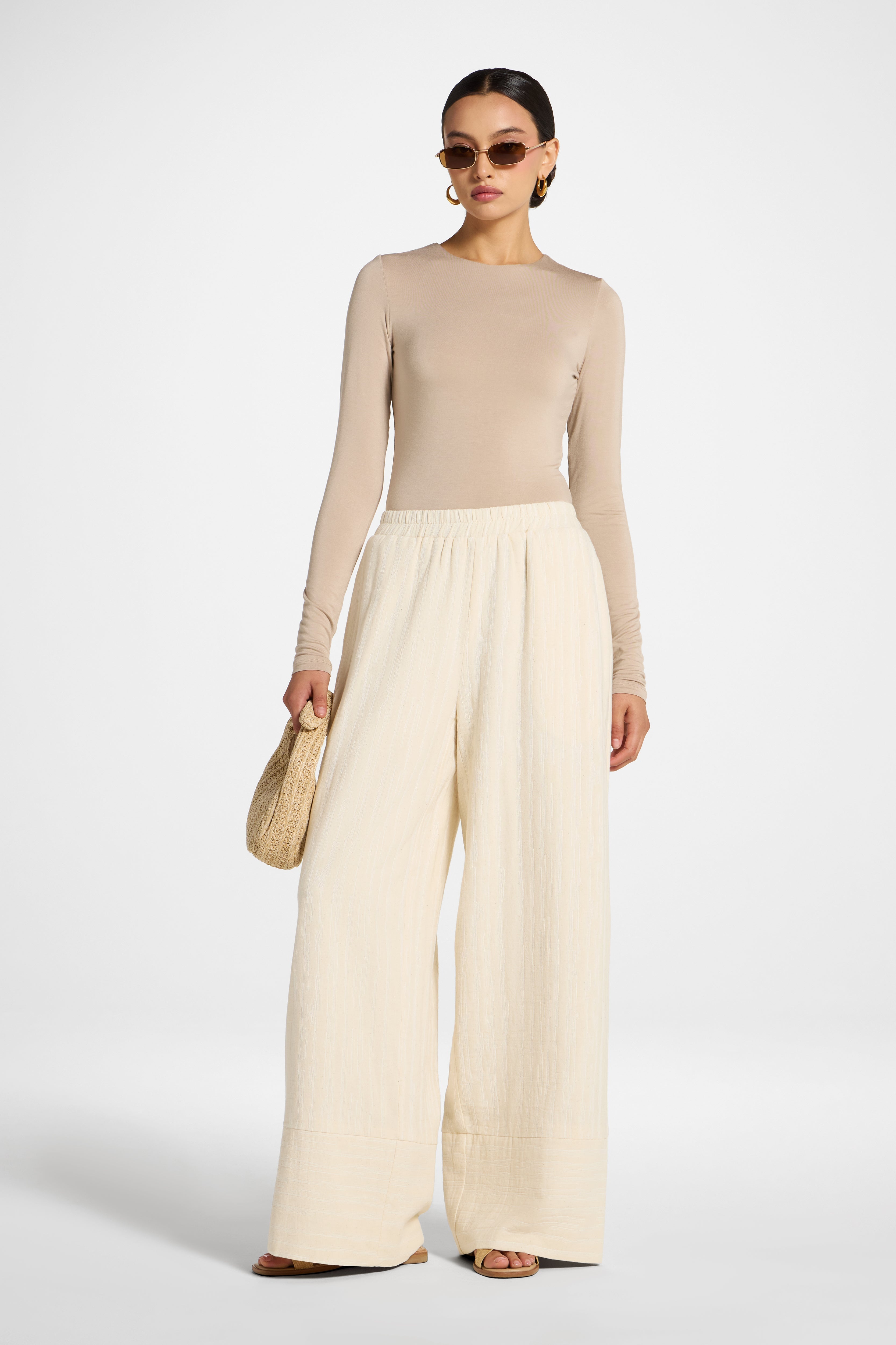 Linen Wide Leg Pants - Natural Abayas Veiled