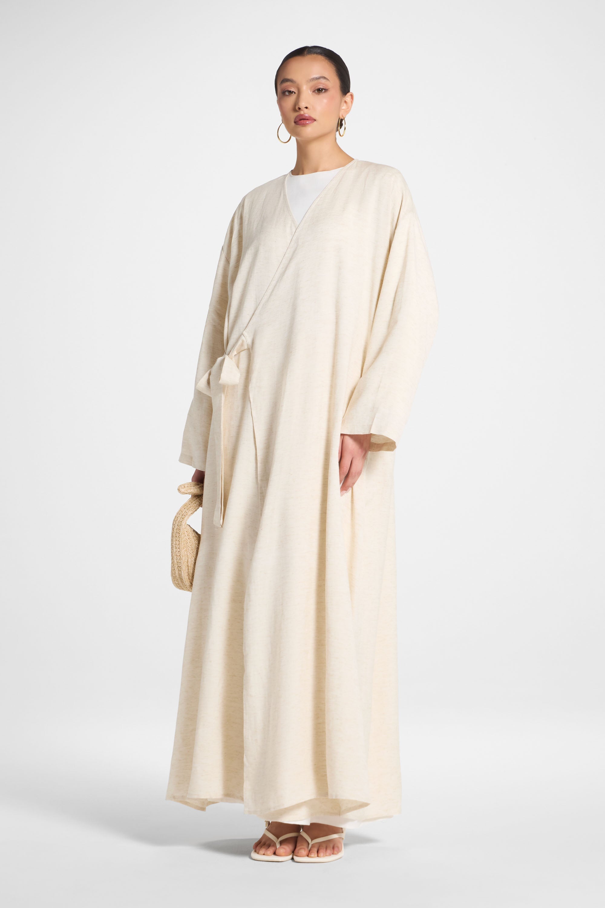 Linen Wrap Abaya Dress - Heather Beige Abayas Veiled