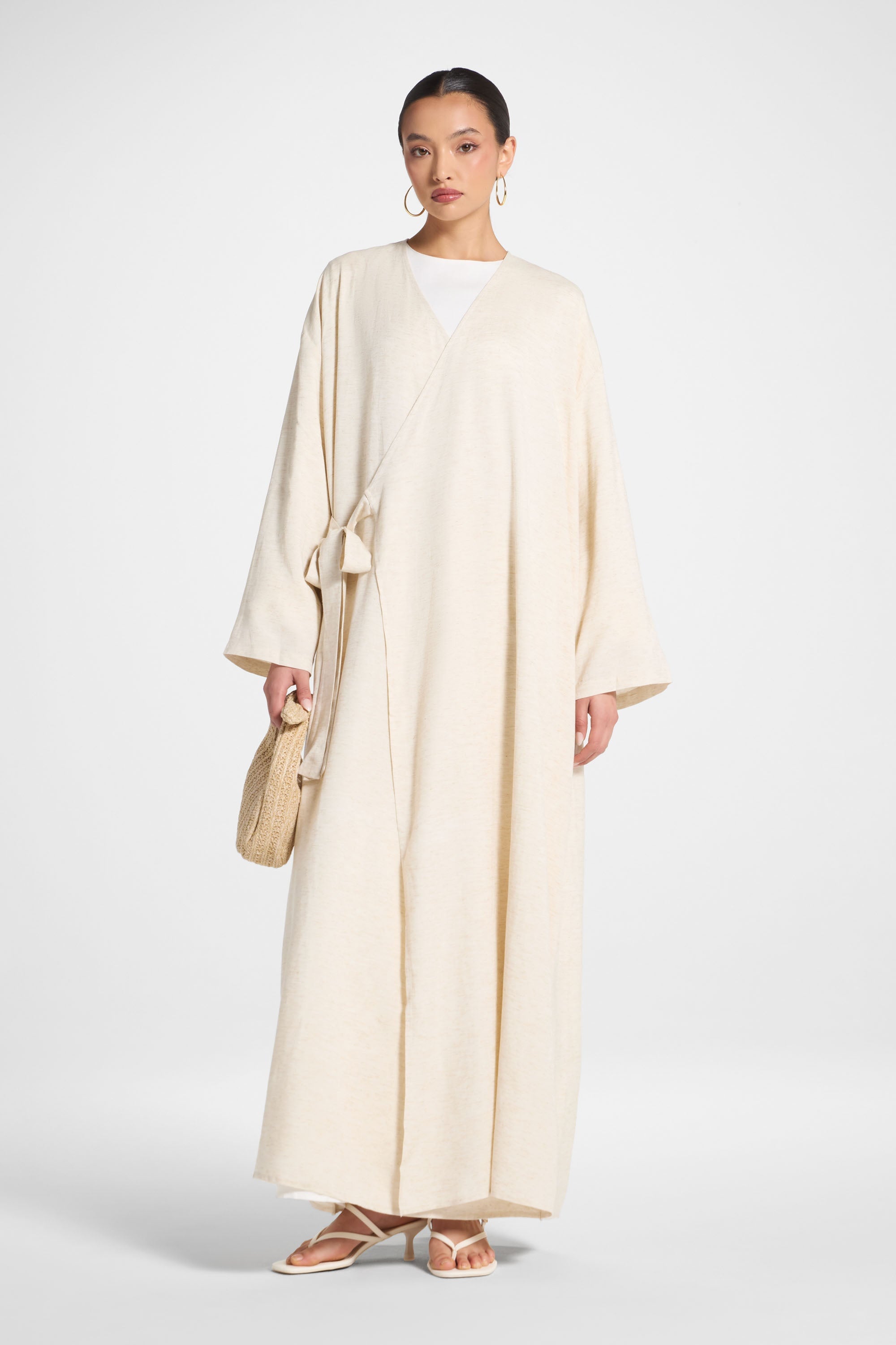 Linen Wrap Abaya Dress - Heather Beige M / 56" Linen Wrap Abaya Dress - Heather Beige M / 56"