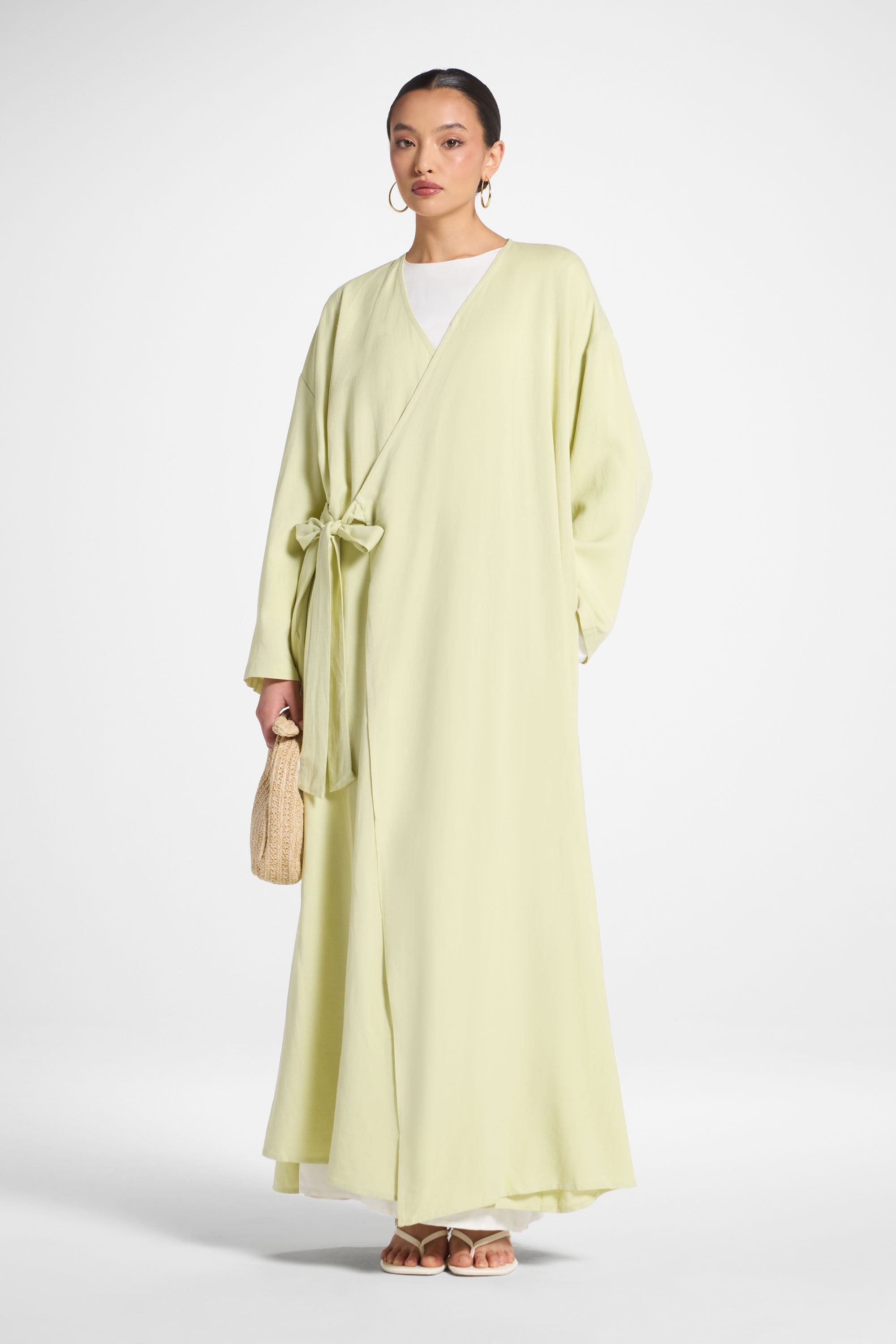 Linen Wrap Abaya Dress - Soft Lime Abayas Veiled