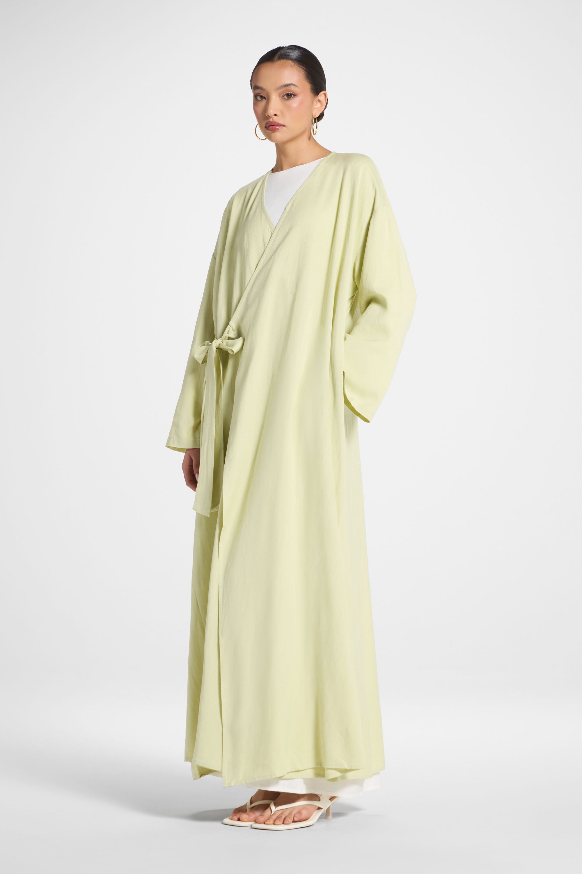 Linen Wrap Abaya Dress - Soft Lime Abayas Veiled