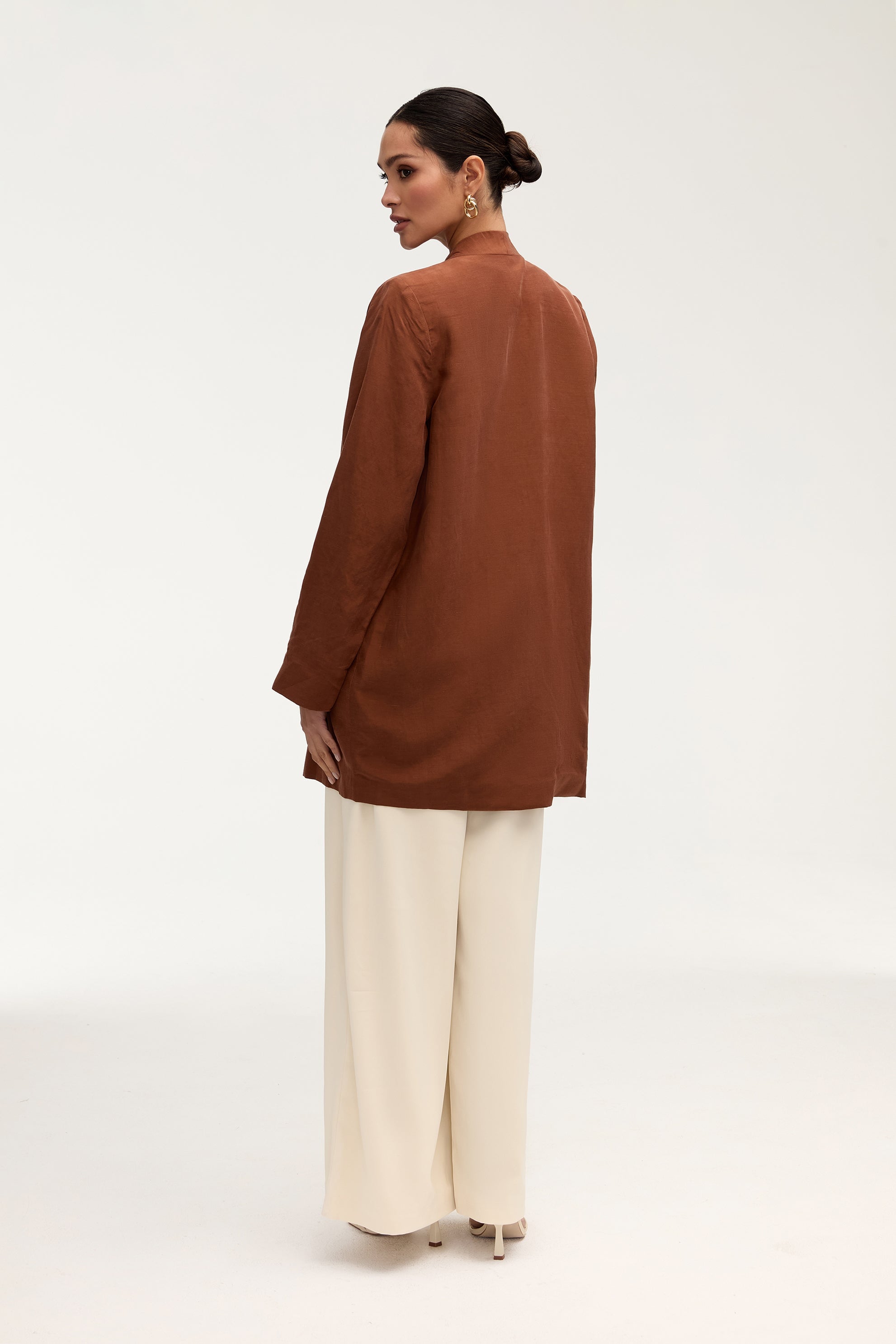 Longline Cupro Linen Oversized Blazer - Baked Clay Jackets Veiled Collection 