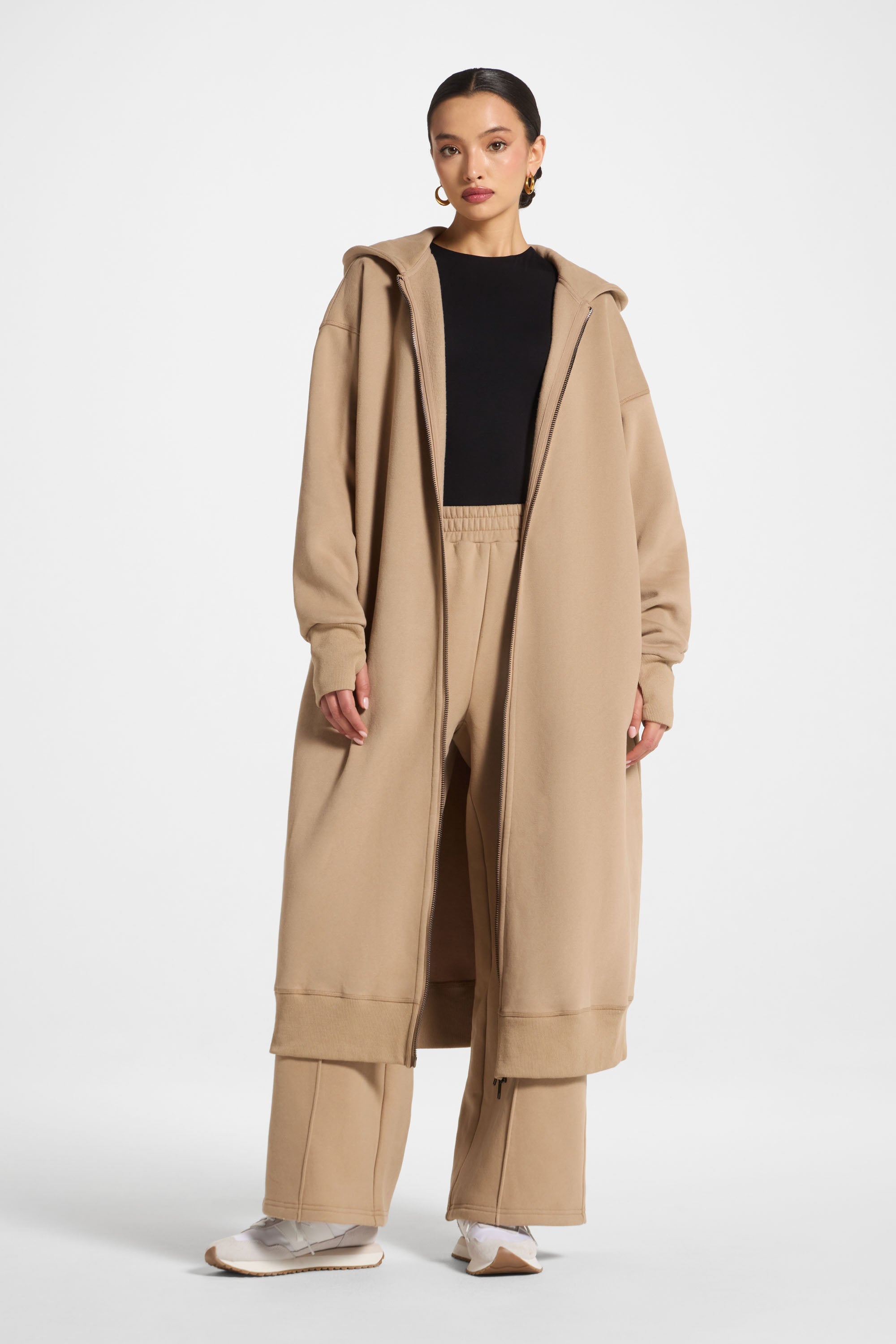 Longline Hooded Zip Sweatshirt - Mocha Abayas Veiled