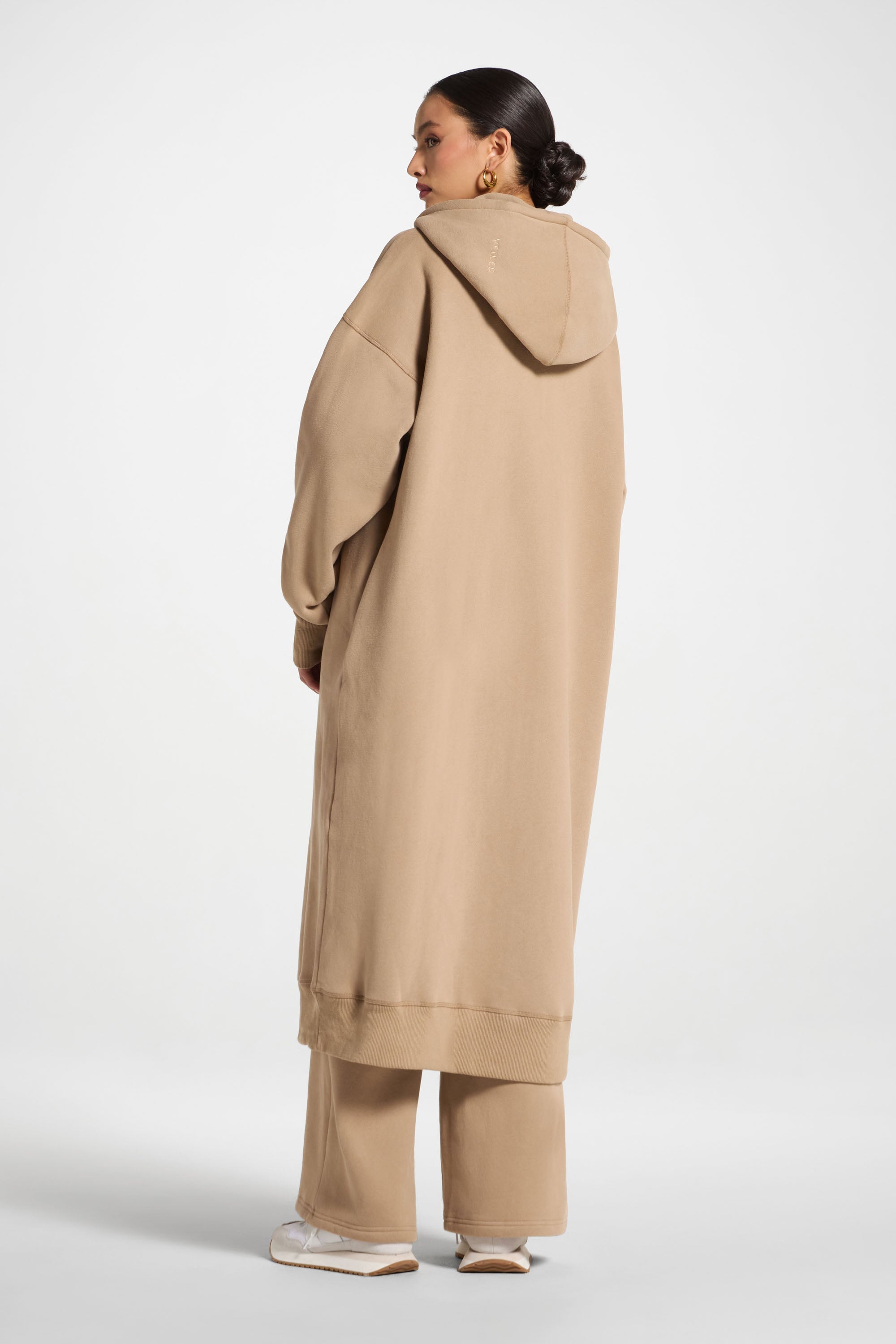Longline Hooded Zip Sweatshirt - Mocha Abayas Veiled