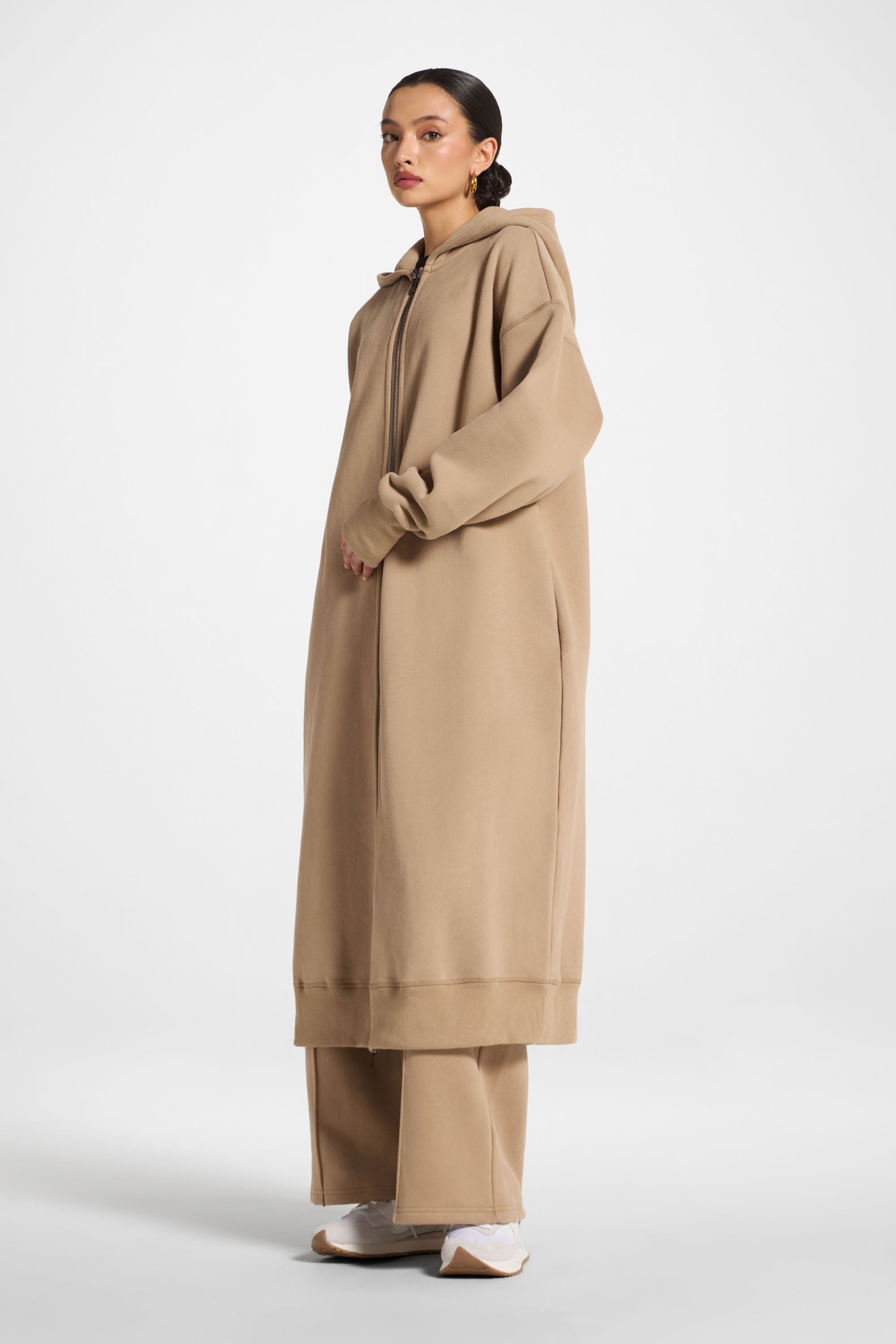 Longline Hooded Zip Sweatshirt - Mocha Abayas Veiled