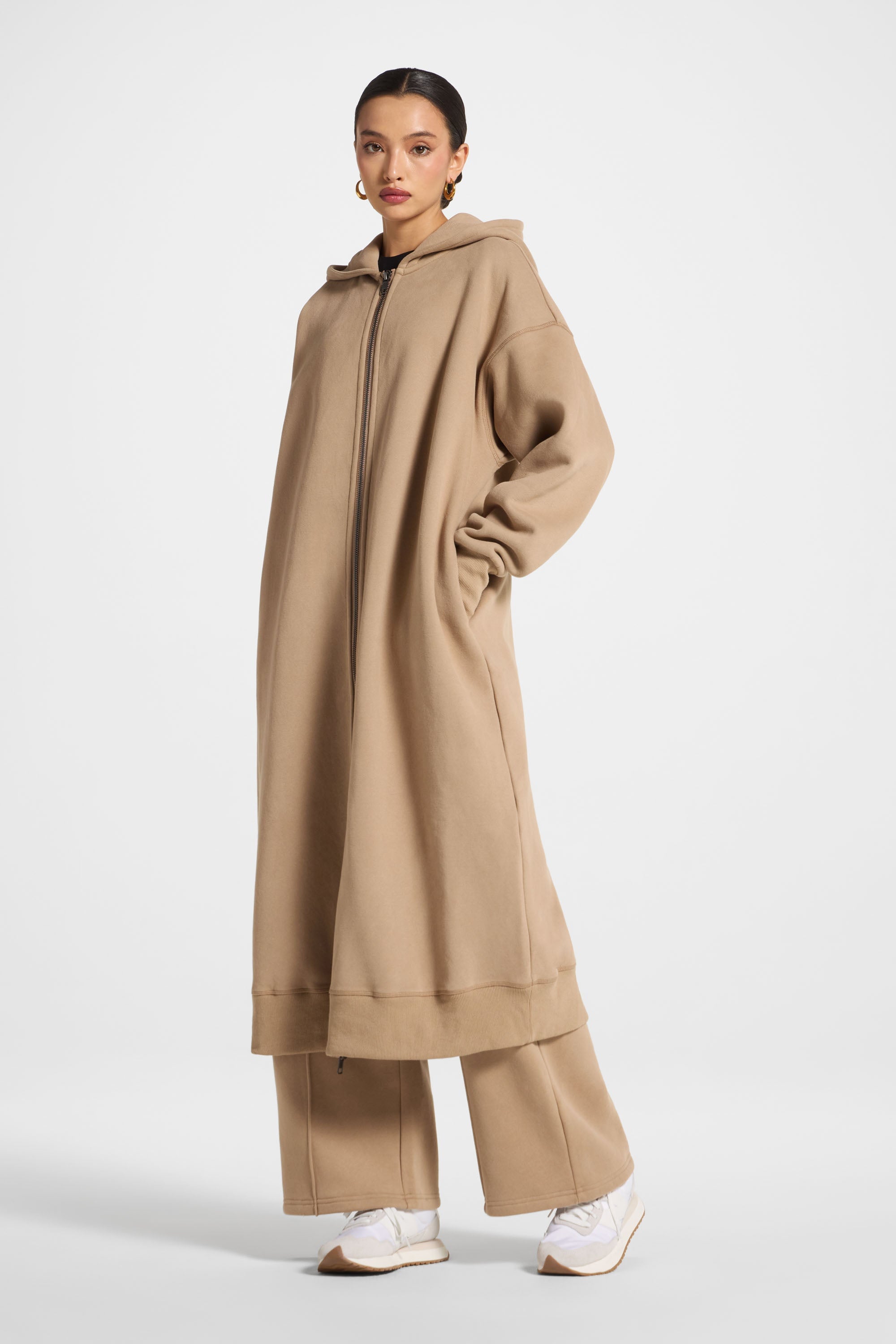 Longline Hooded Zip Sweatshirt - Mocha Abayas Veiled
