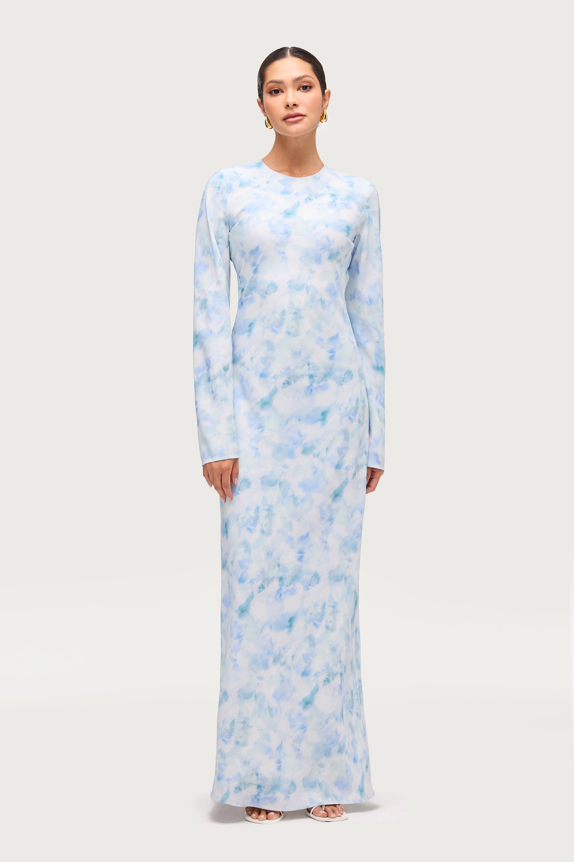 Lujain Printed Maxi Dress - Blue Watercolor Dresses Veiled