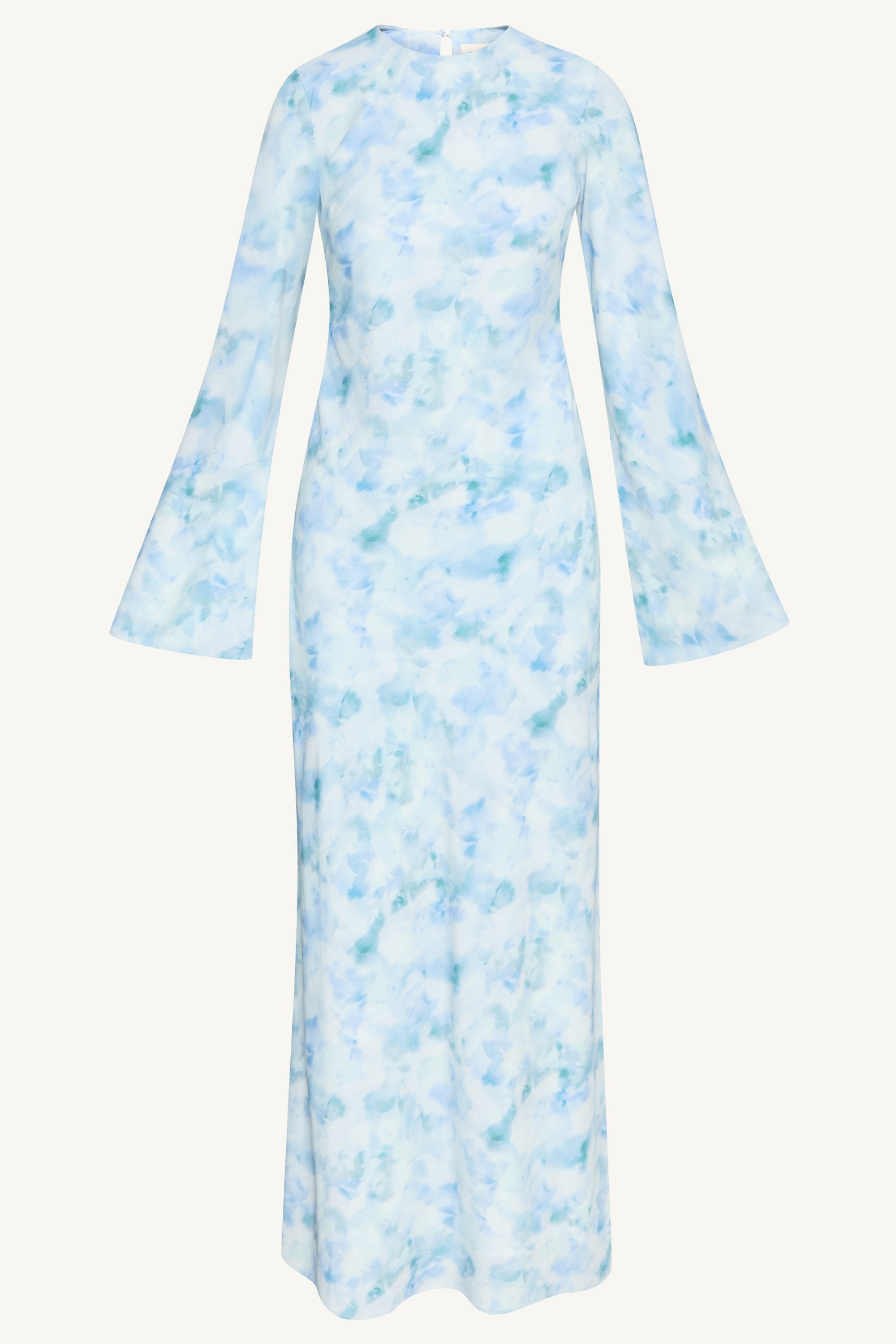 Lujain Printed Maxi Dress - Blue Watercolor Dresses Veiled