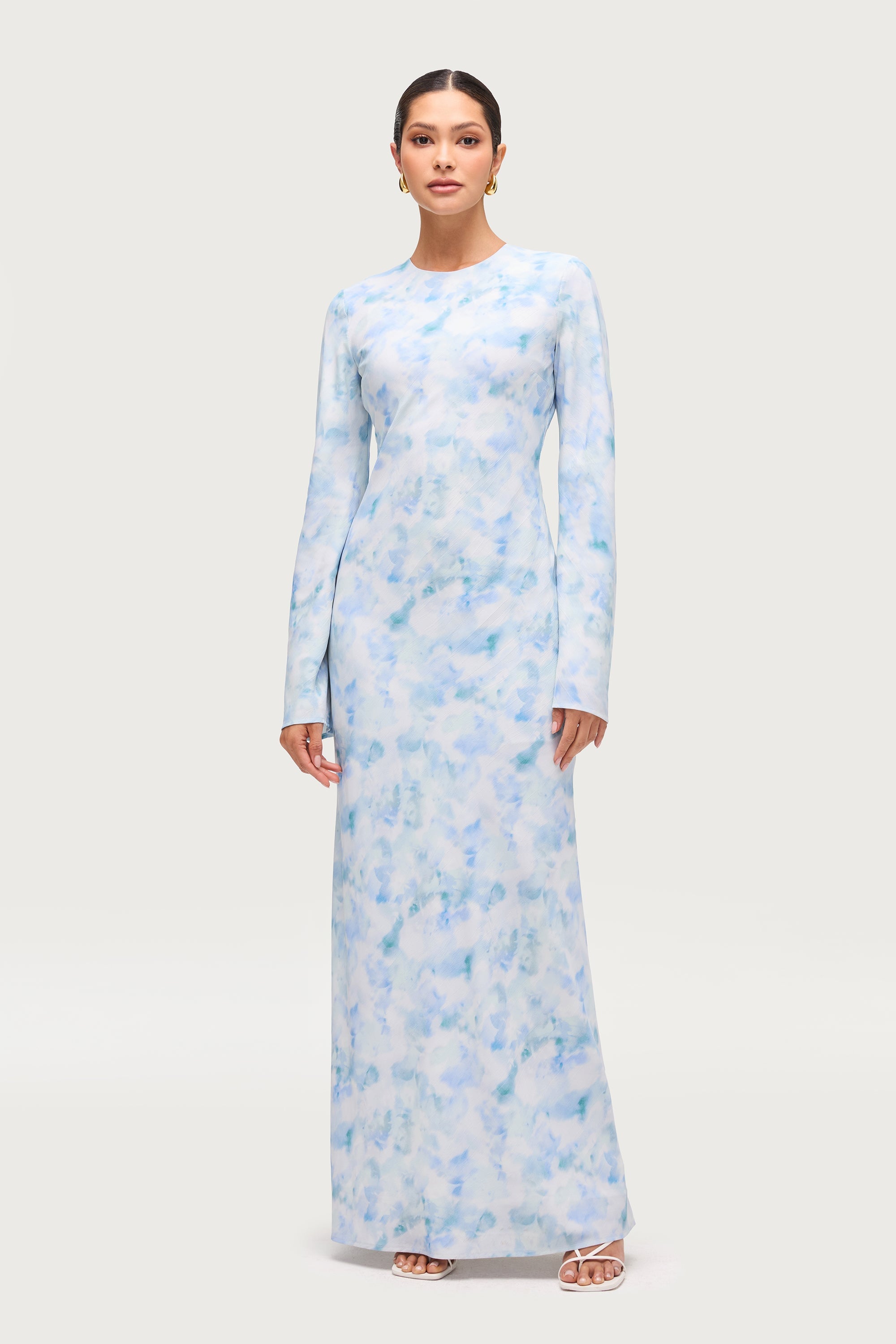 Lujain Printed Maxi Dress - Blue Watercolor Dresses Veiled