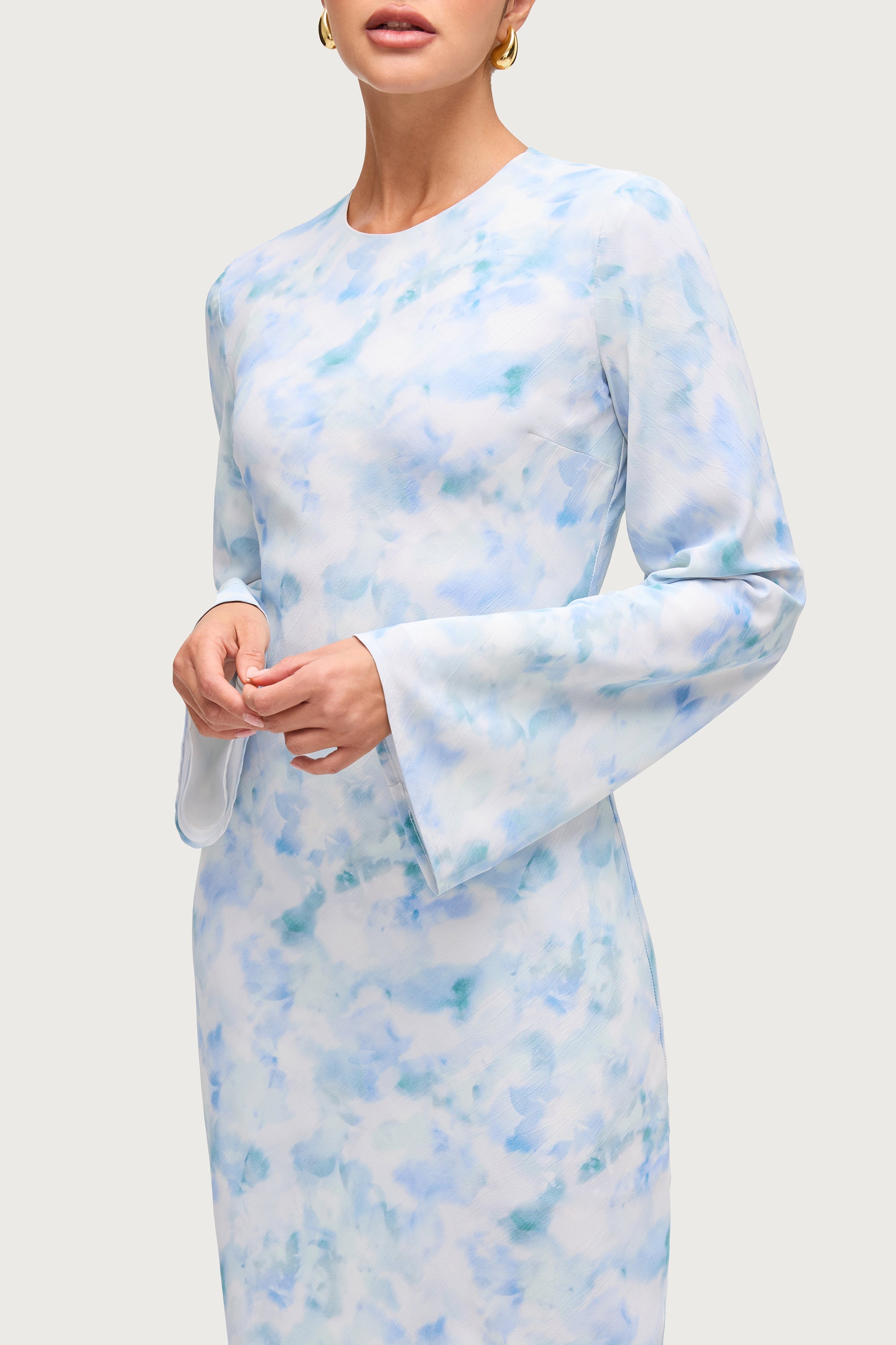 Lujain Printed Maxi Dress - Blue Watercolor Dresses Veiled