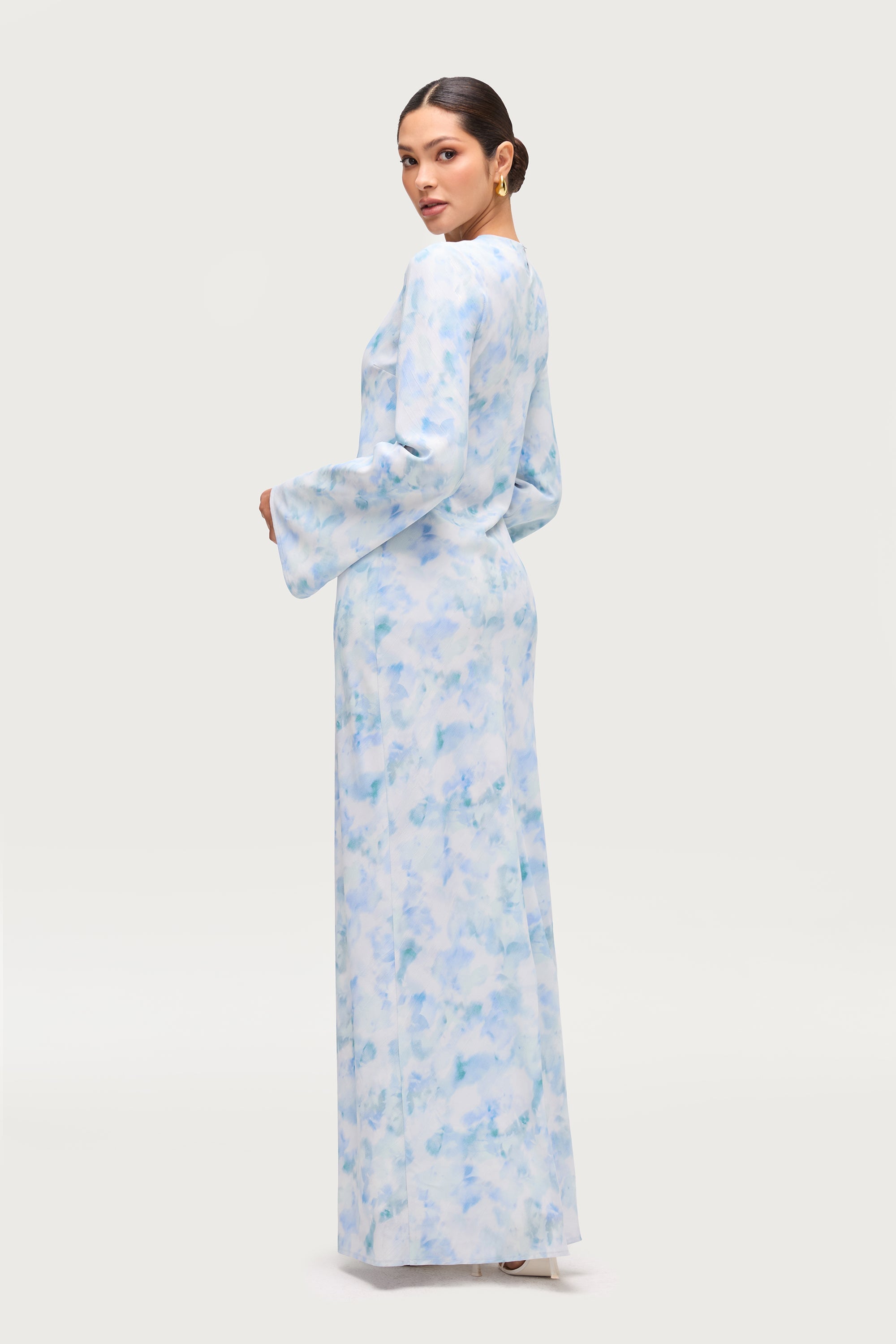Lujain Printed Maxi Dress - Blue Watercolor Dresses Veiled
