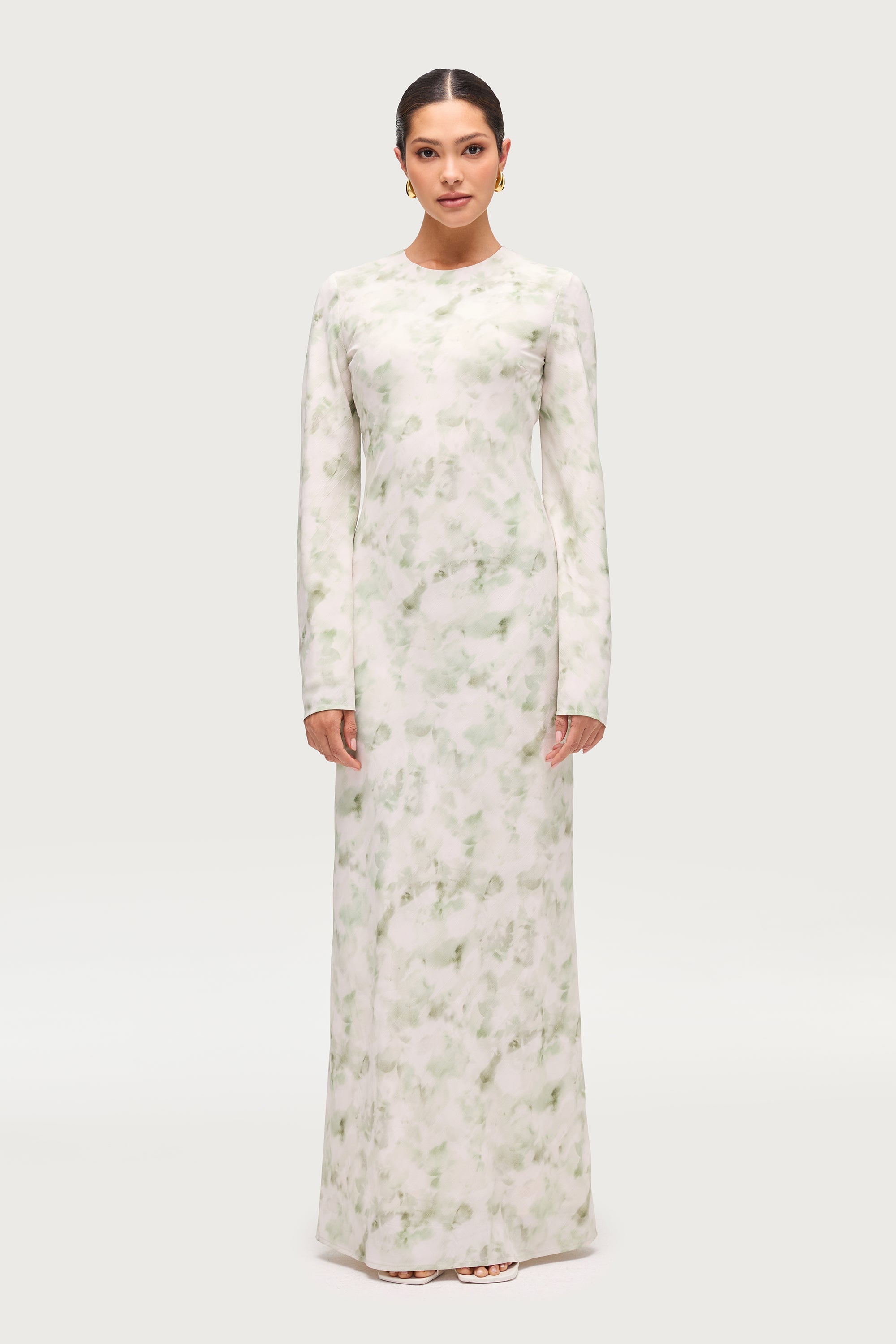 Lujain Printed Maxi Dress - Sage Watercolor Dresses Veiled