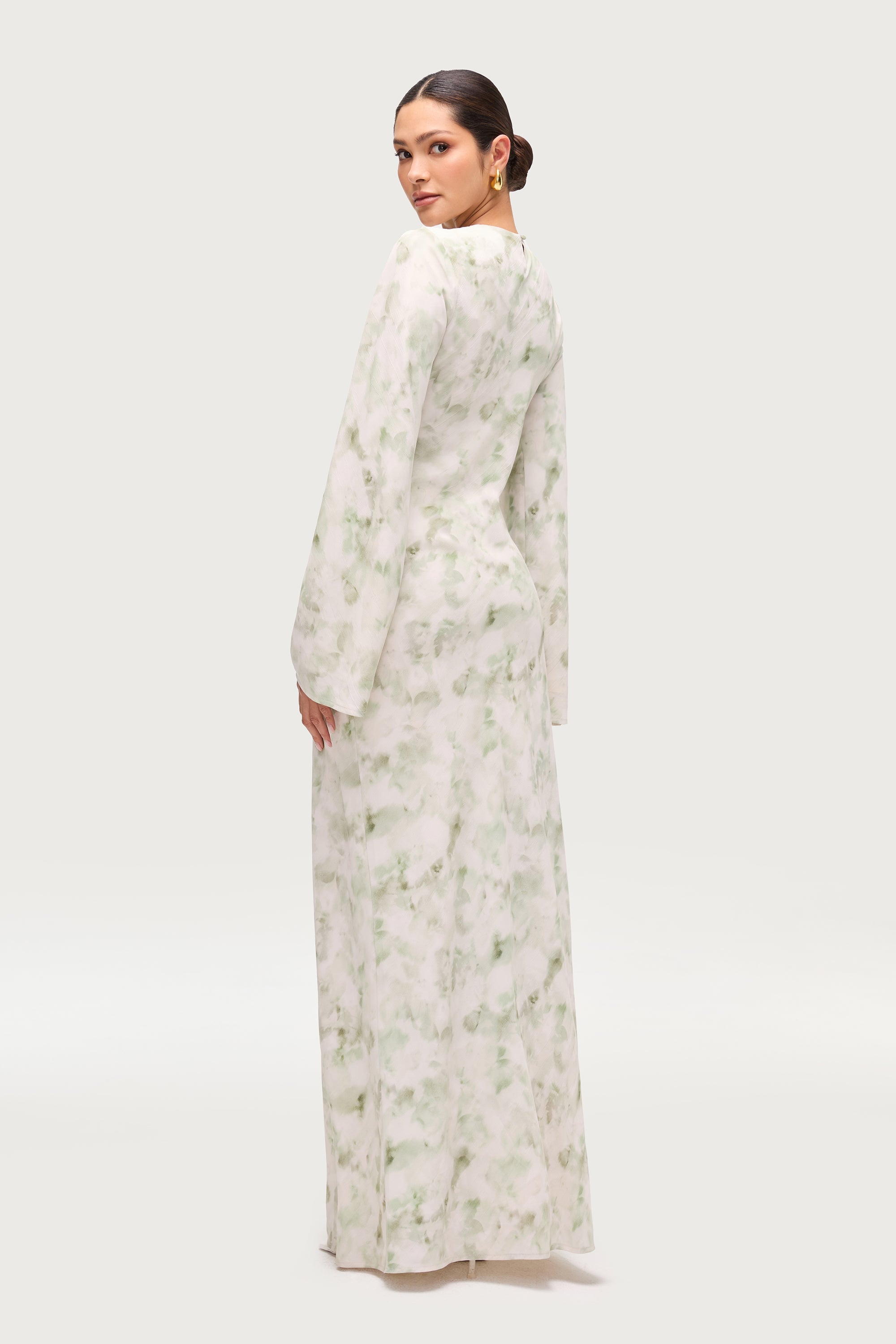 Lujain Printed Maxi Dress - Sage Watercolor Dresses Veiled