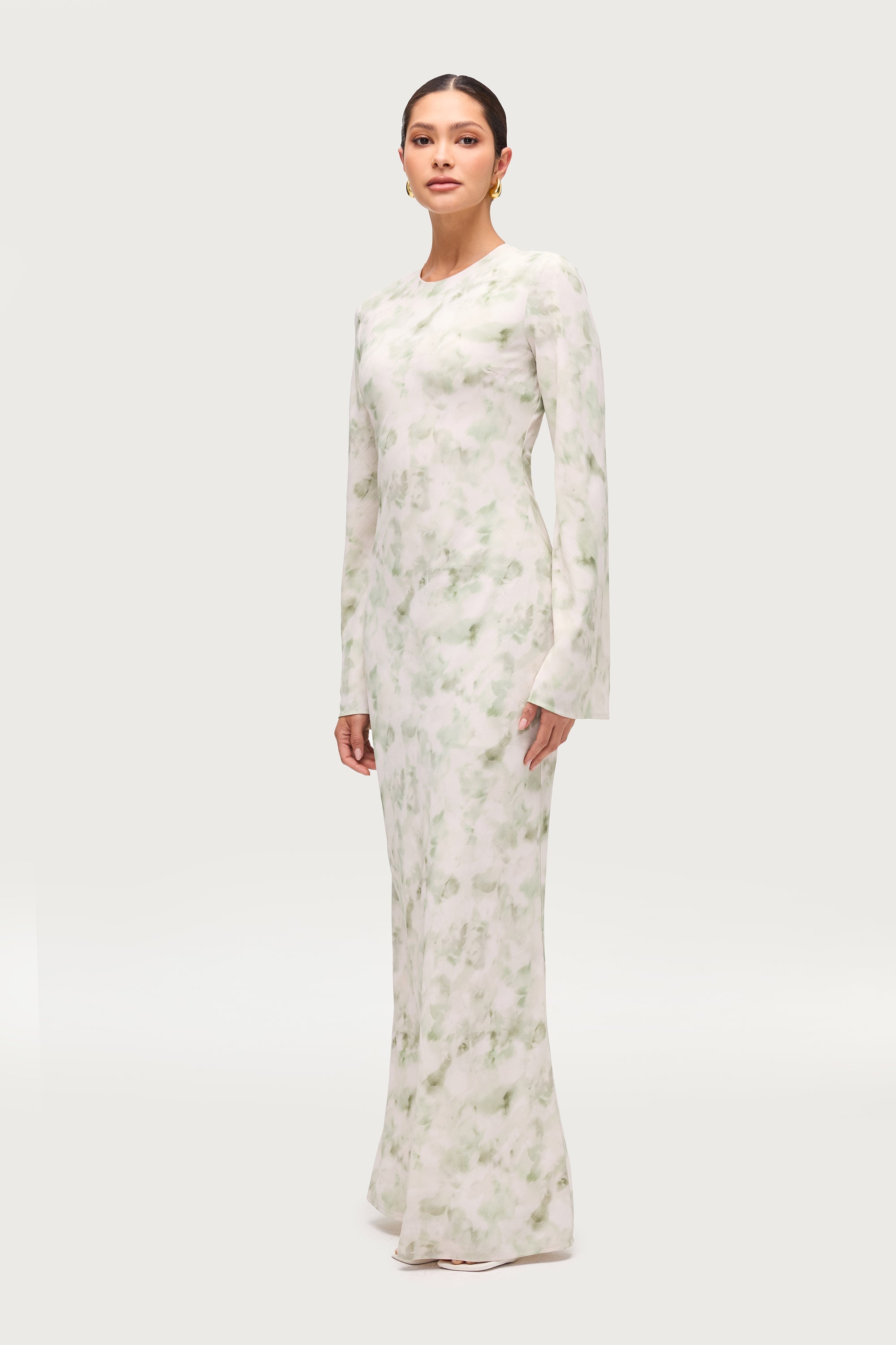 Lujain Printed Maxi Dress - Sage Watercolor Dresses Veiled