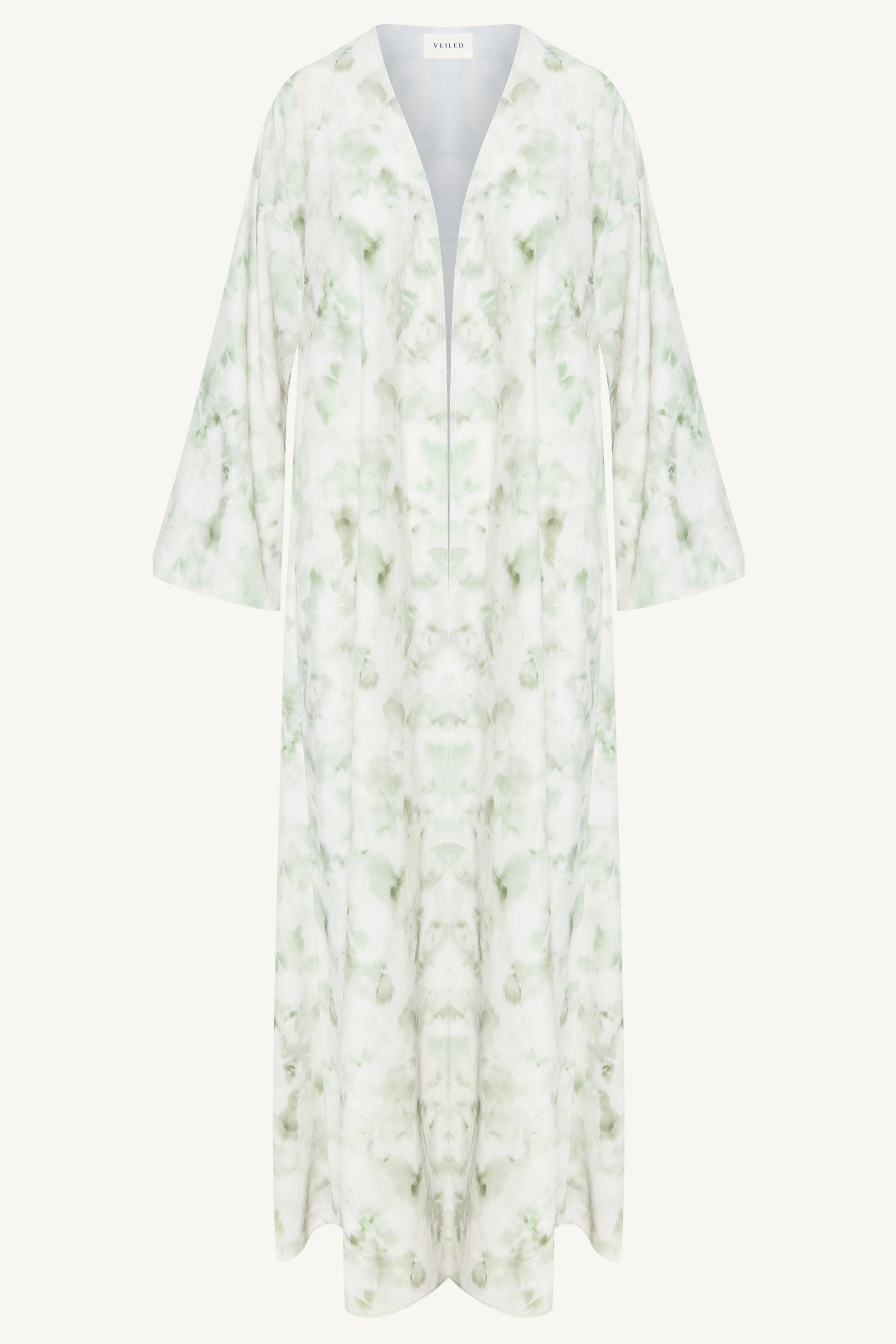 Lujain Printed Open Abaya - Sage Watercolor Dresses Veiled