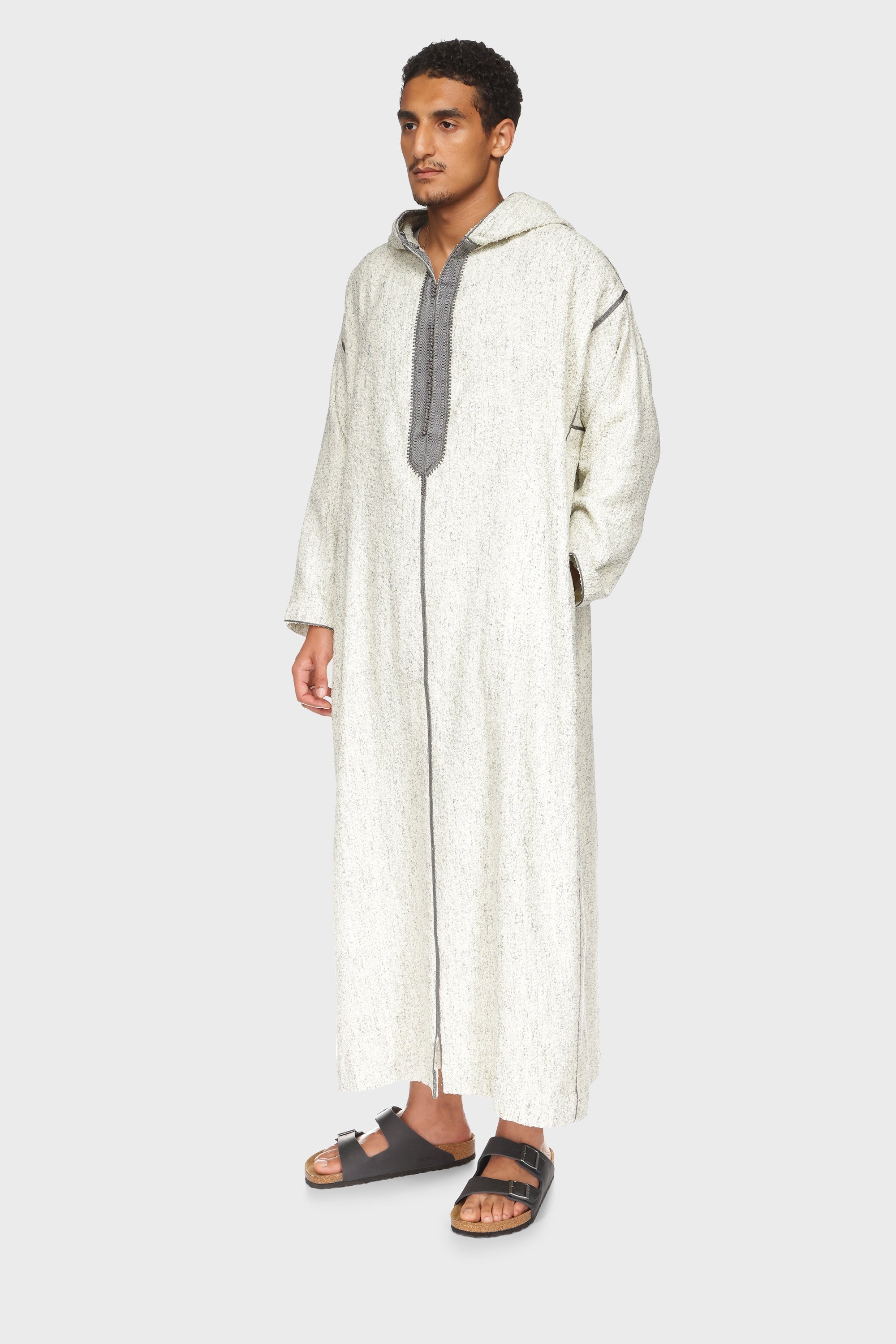 Madrid Hooded Wool Moroccan Thobe - Grey Heather Mens Veiled