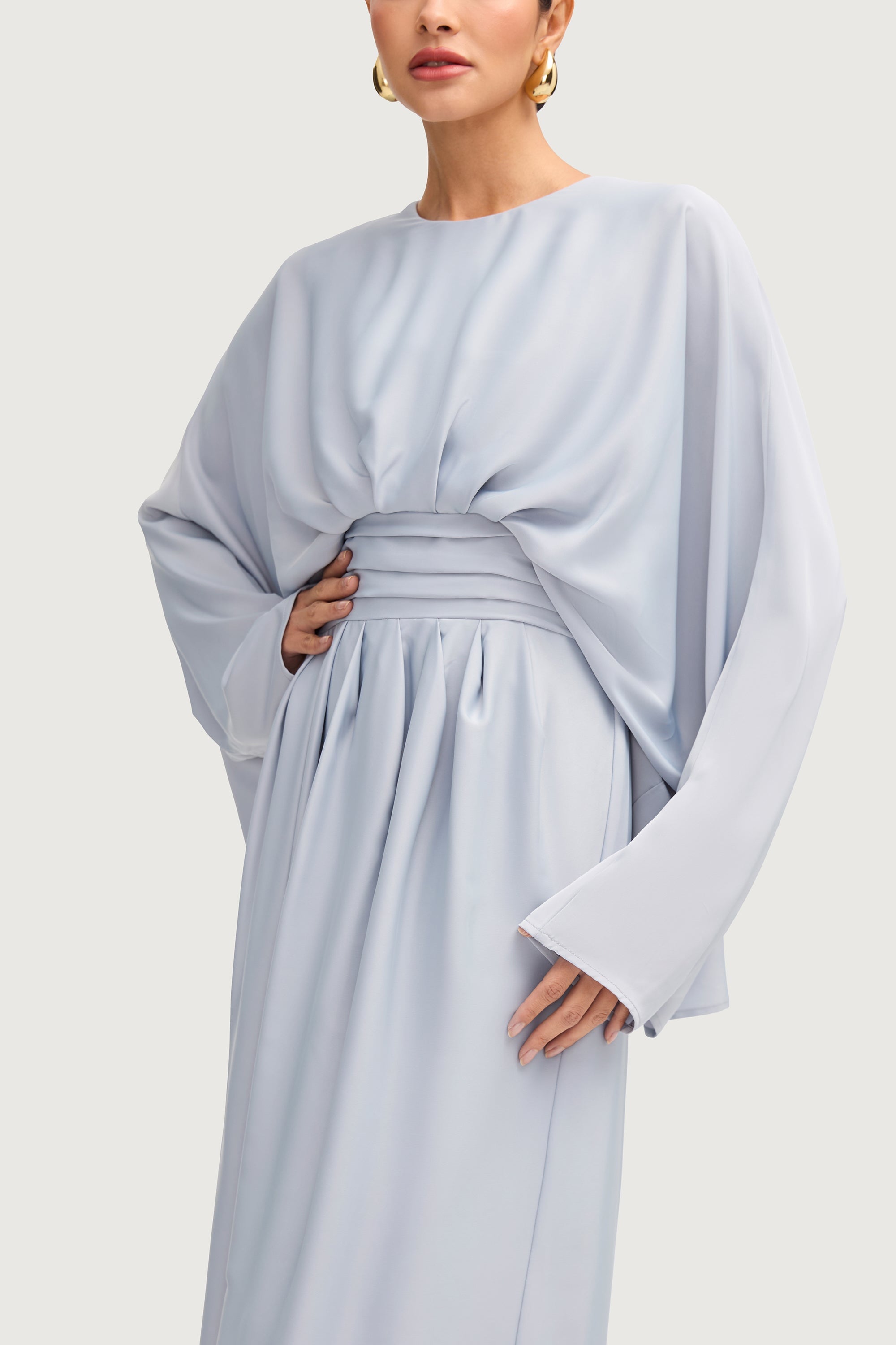 Maleeka Satin Drape Maxi Dress - Pastel Blue Dresses Veiled