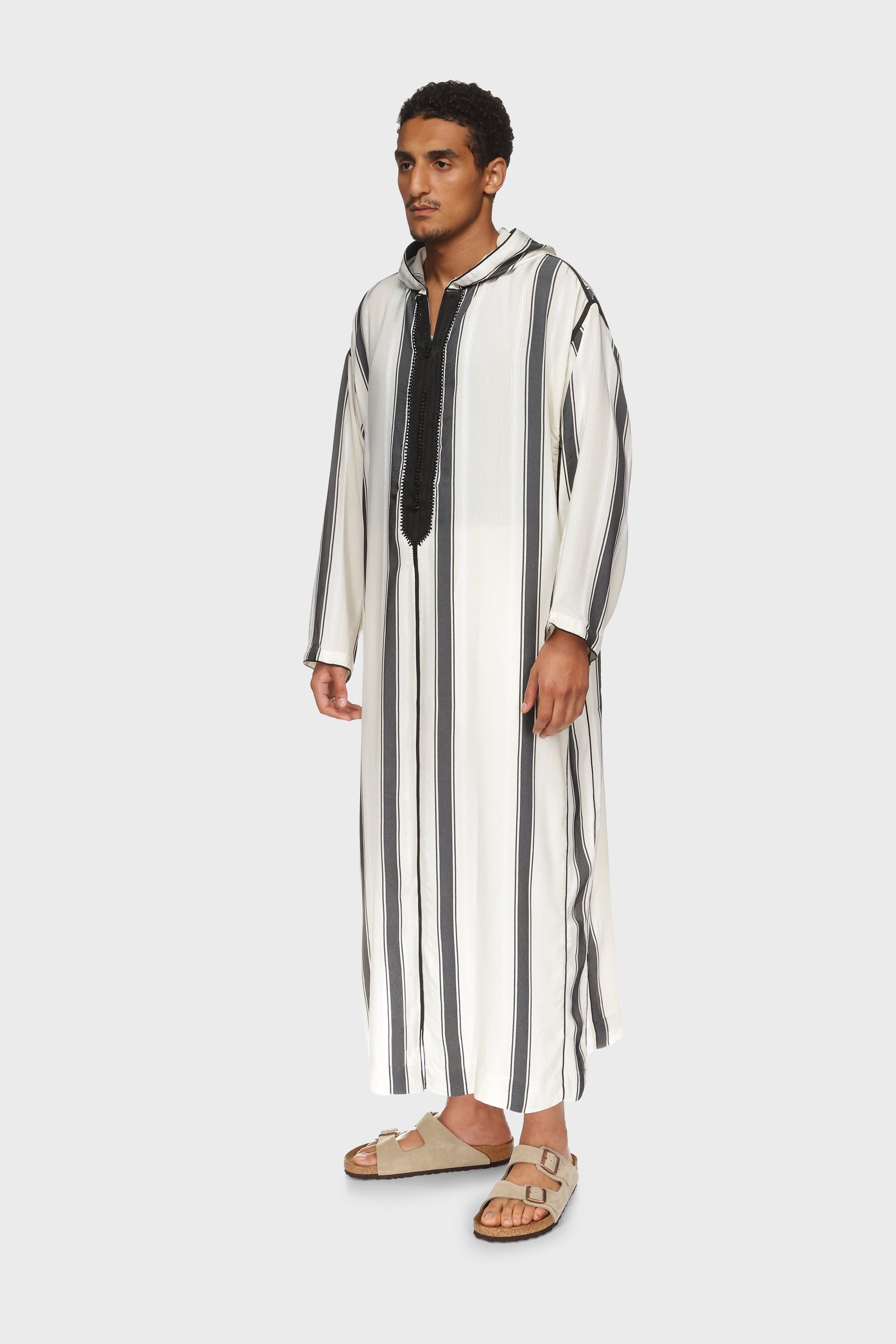 Manchester Hooded Striped Moroccan Thobe - Black/White Mens Veiled