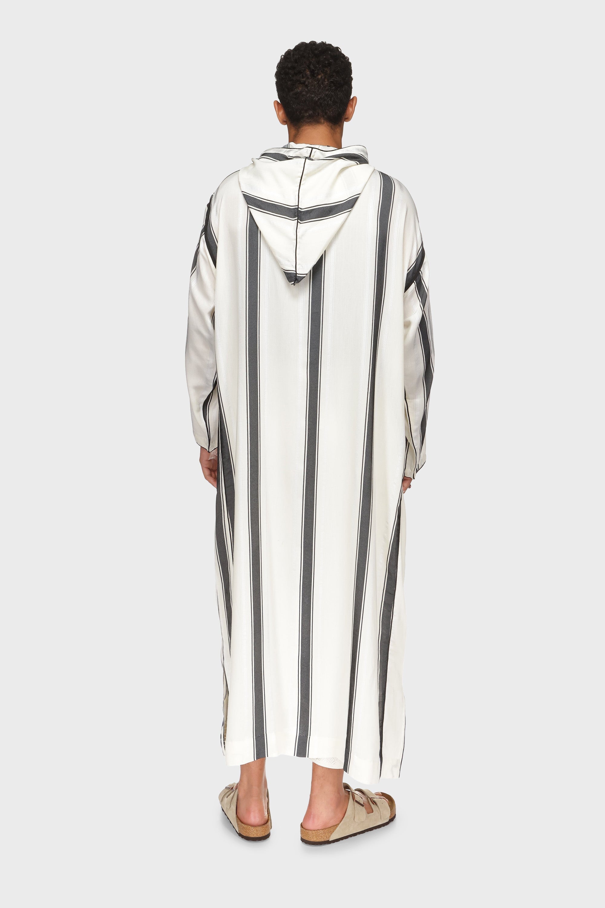 Manchester Hooded Striped Moroccan Thobe - Black/White Mens Veiled