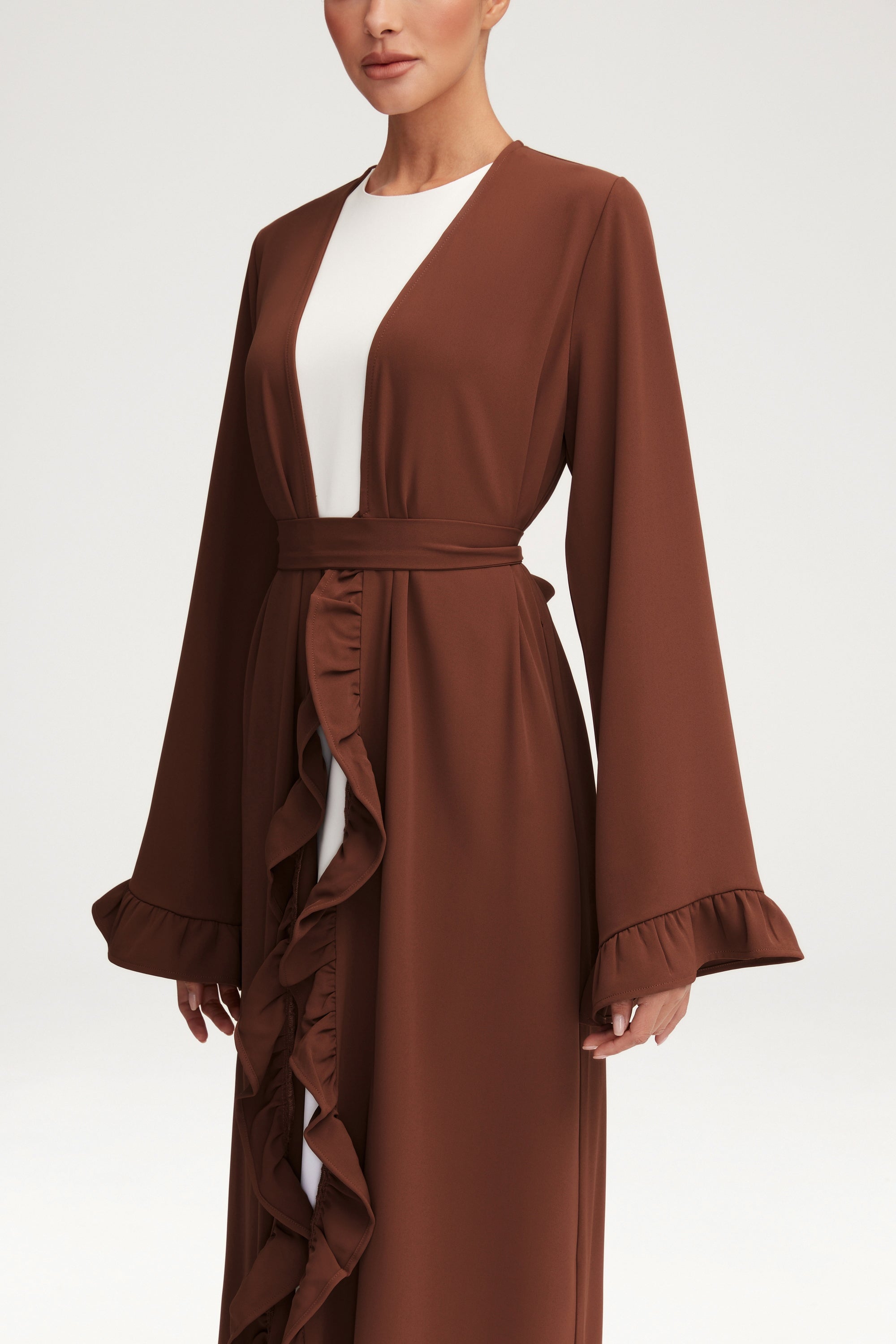 Mariam Ruffle Open Abaya - Chocolate Clothing saigonodysseyhotel 