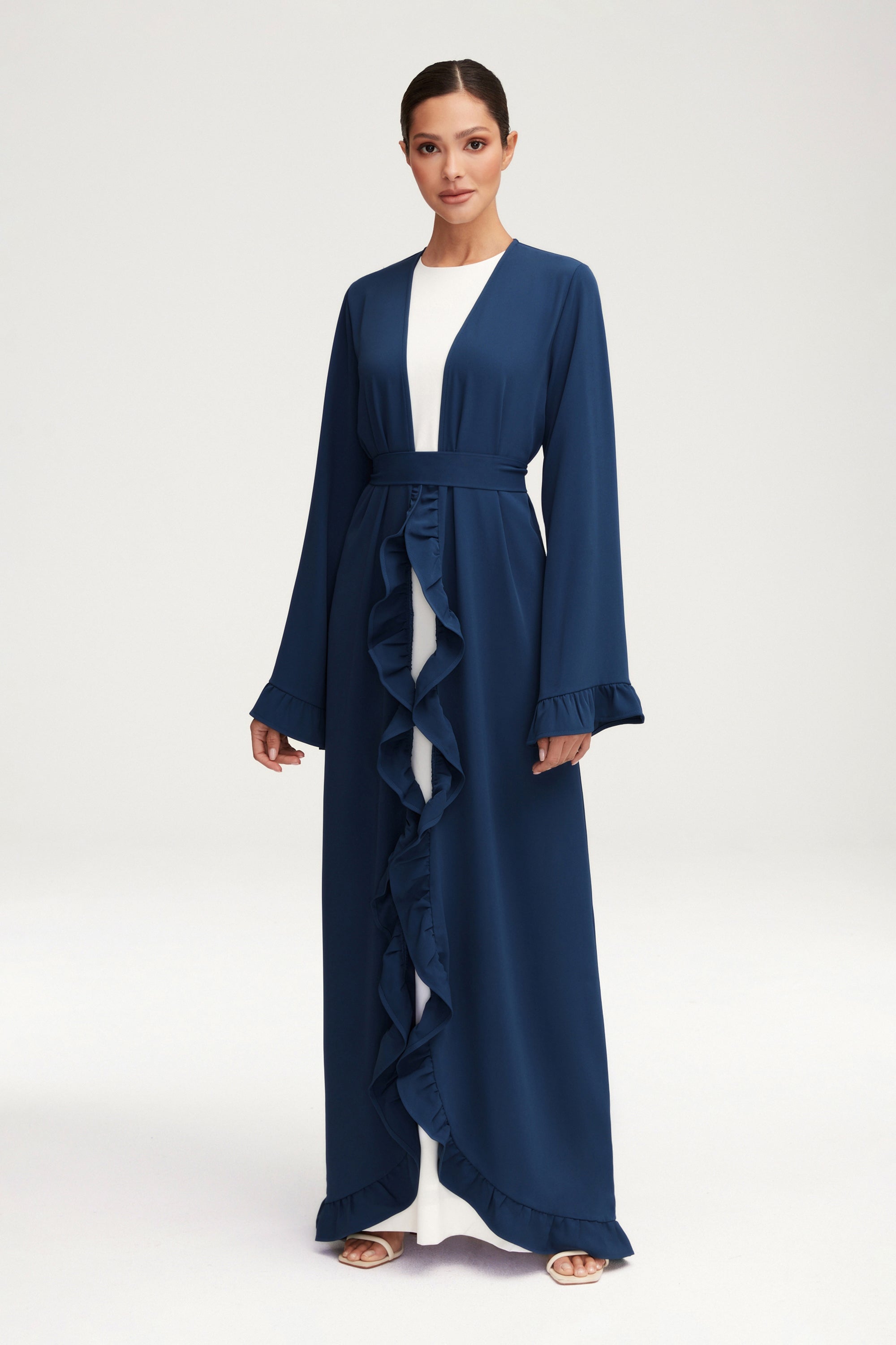 Mariam Ruffle Open Abaya - Midnight Blue Clothing Veiled 