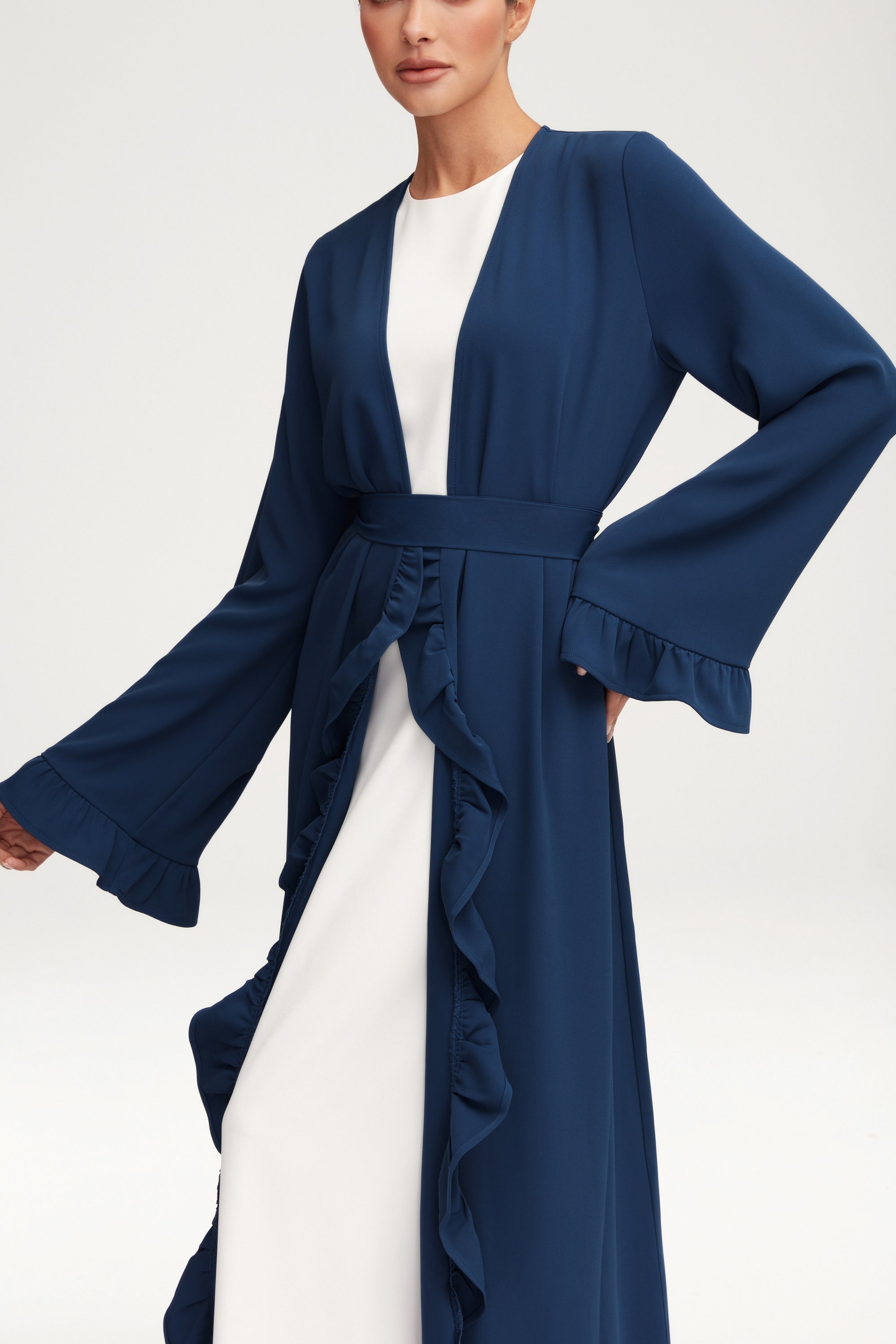 Mariam Ruffle Open Abaya - Midnight Blue Clothing epschoolboard 