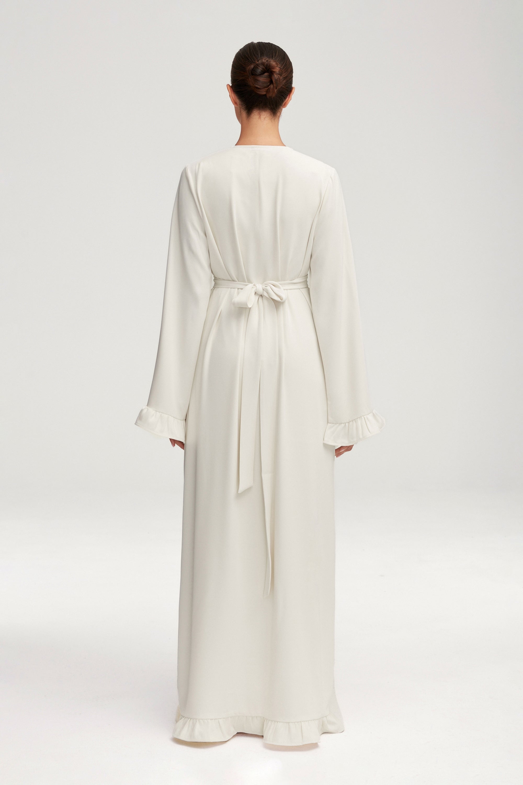 Mariam Ruffle Open Abaya - White Clothing saigonodysseyhotel 