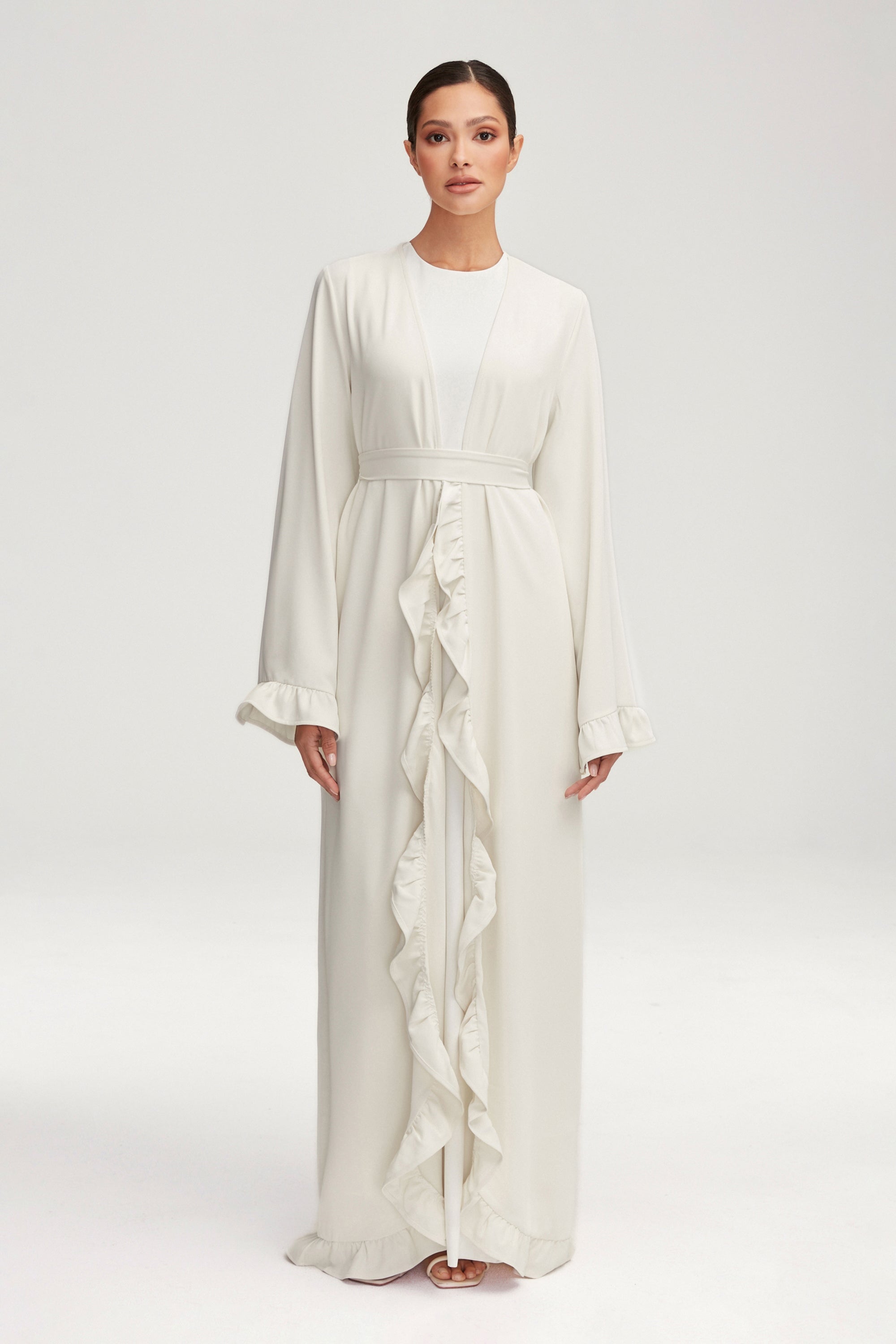 Mariam Ruffle Open Abaya - White Clothing saigonodysseyhotel 