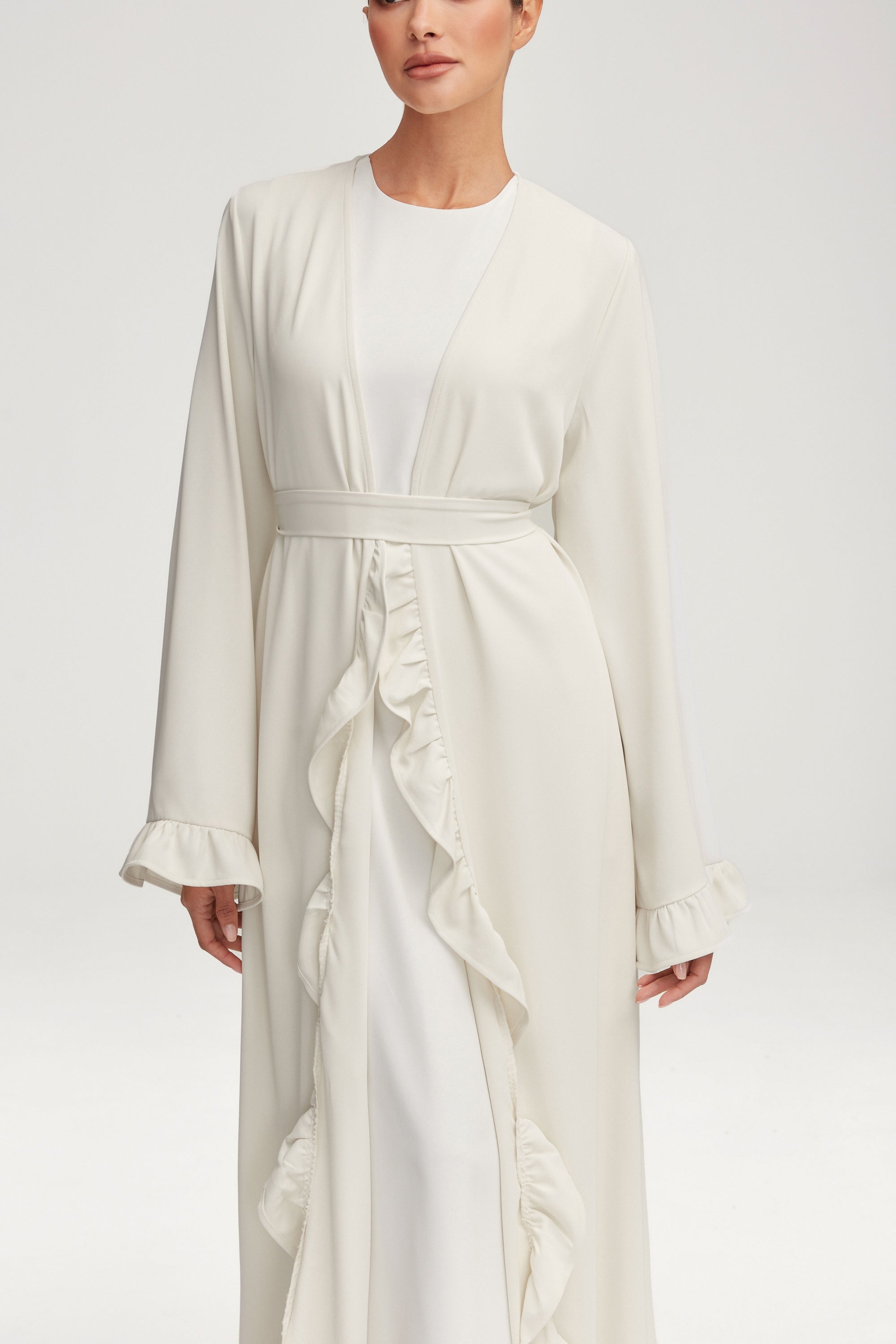 Mariam Ruffle Open Abaya - White Clothing epschoolboard 