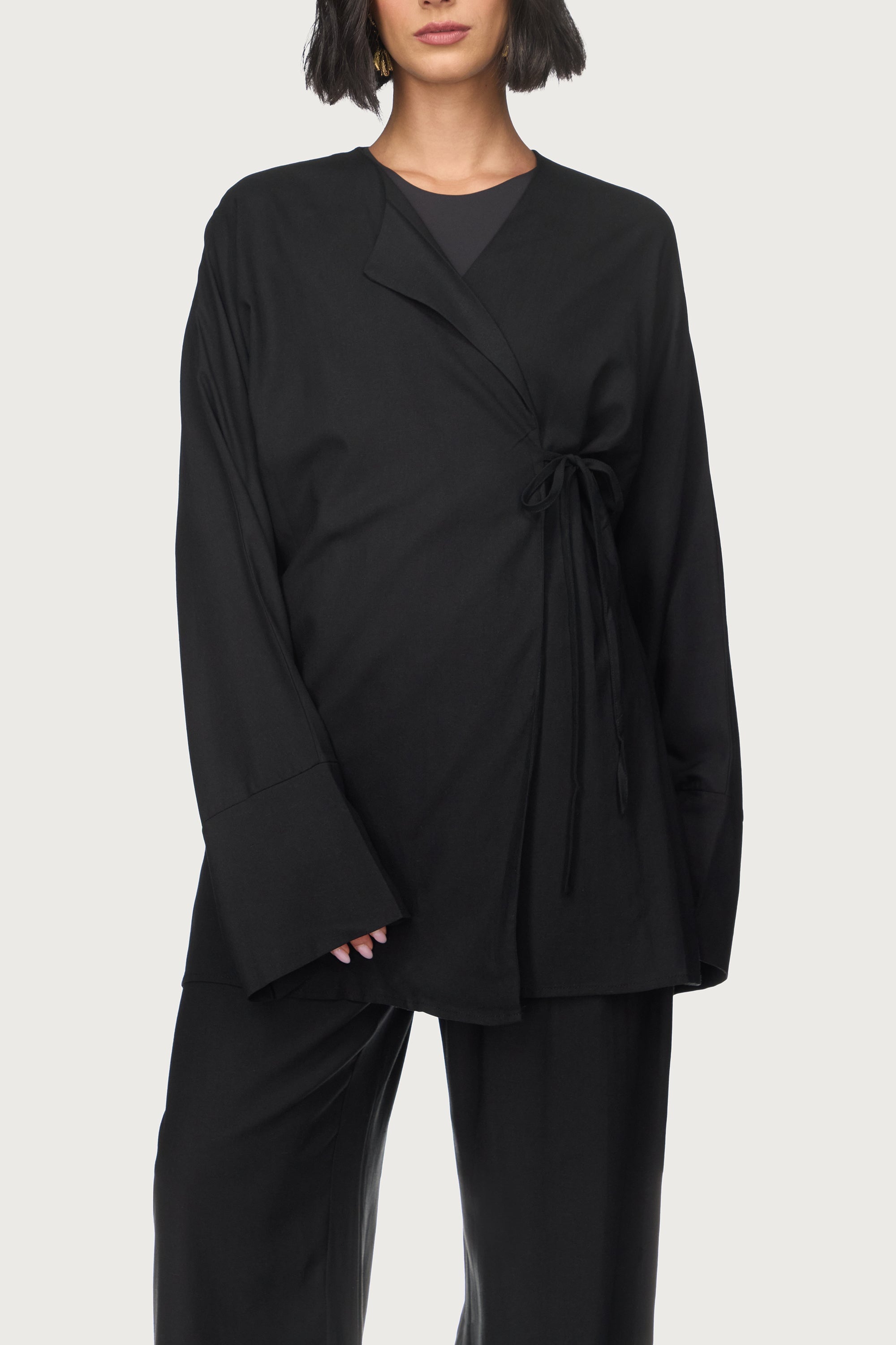 Maya Linen Matching Top & Pants Set - Black Abayas Veiled