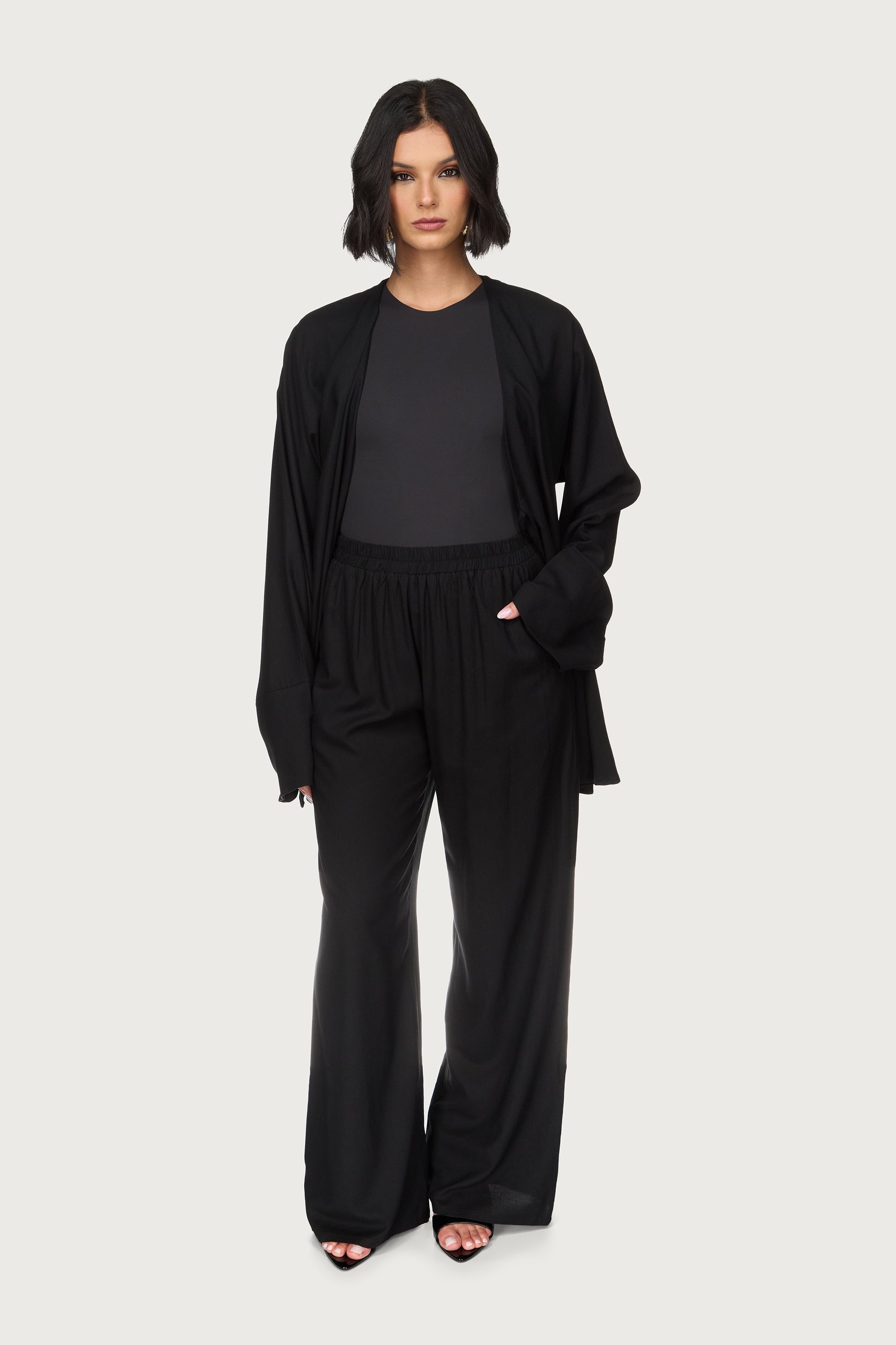 Maya Linen Matching Top & Pants Set - Black Abayas Veiled